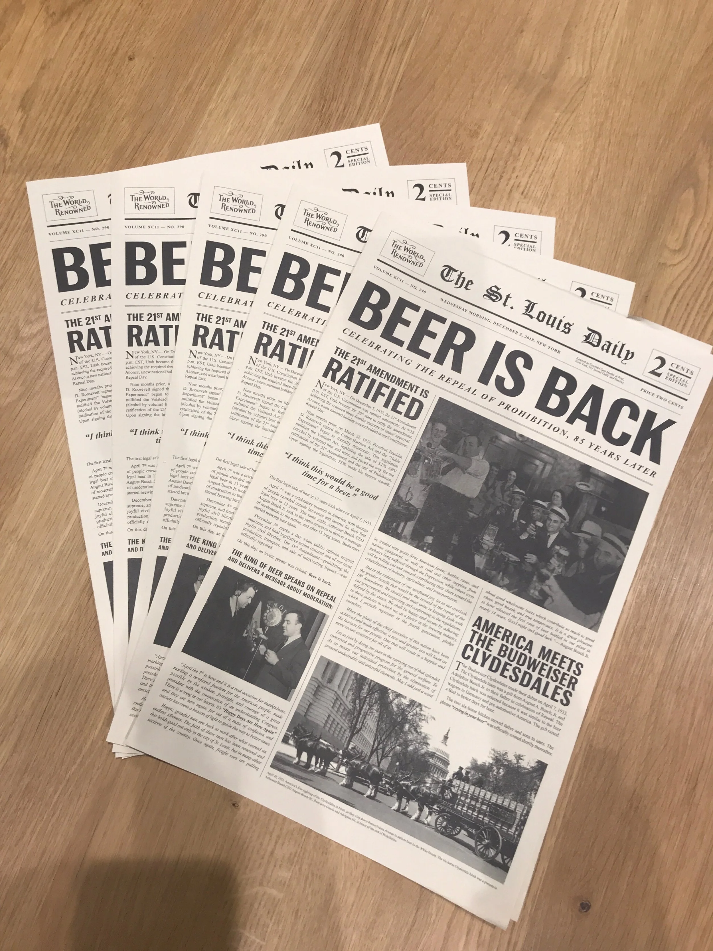  A 1930s-style newspaper that told the story of Budweiser’s survival of Prohibition, featuring photos from the Budweiser archives.  (Copy/Art Direction: Ben Winding &amp; Ali Meyer, Design: Julia Hummel) 