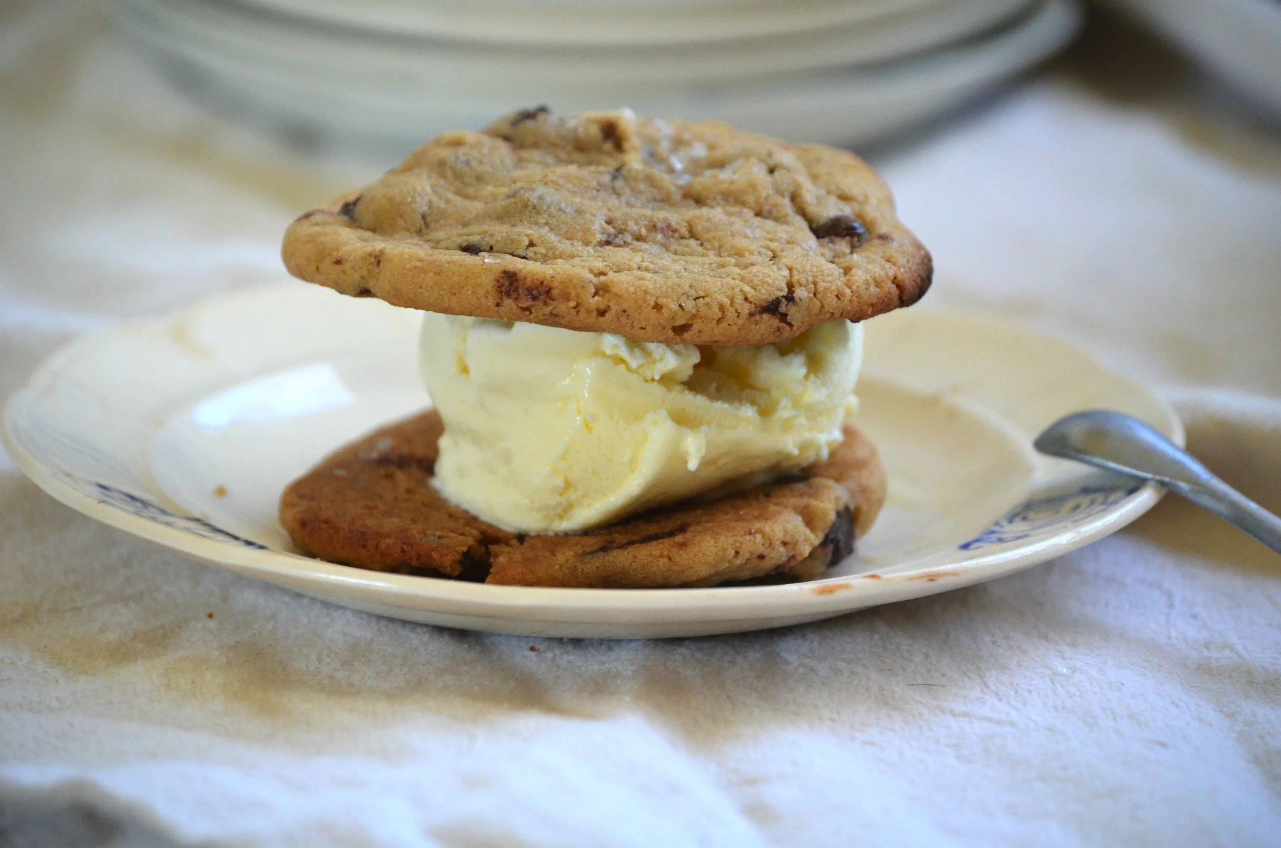 Olive Oil Chocolate Chip Cookies and Homemade Vanilla Ice Cream