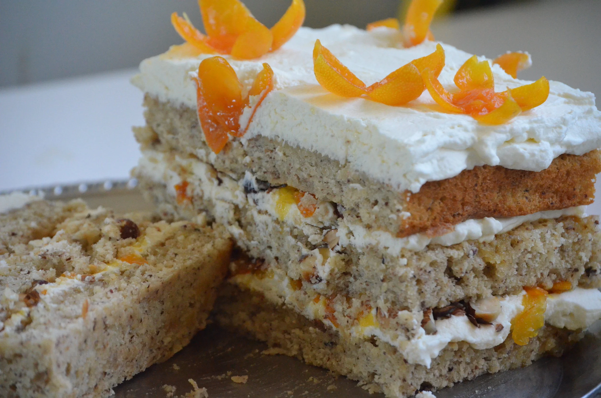 Hazelnut and Candied Kumquat Layer Cake for my Dad