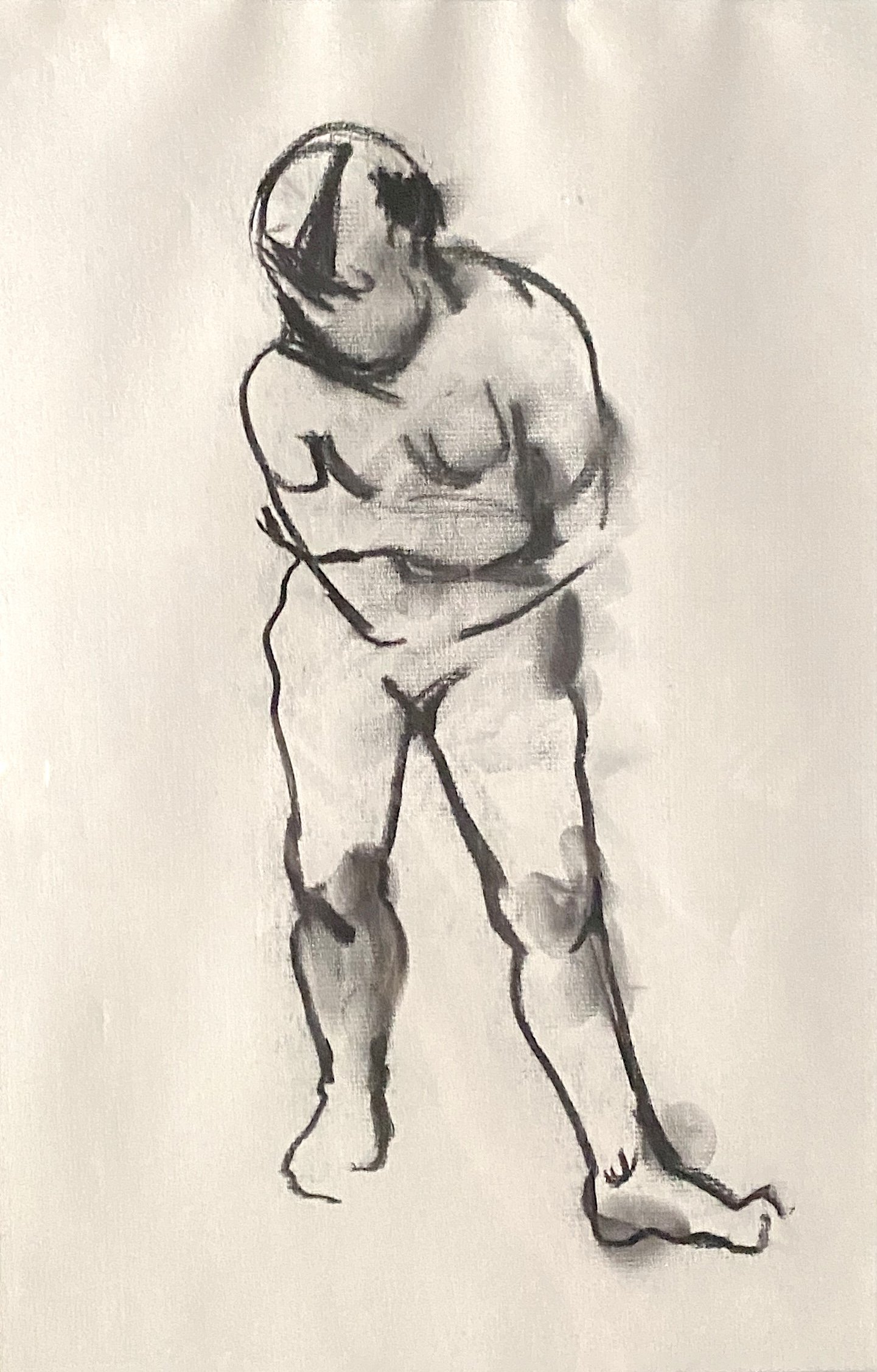 Standing Figure on Woven Fabric, Charcoal, 15.5x10.5 in. [Framed]