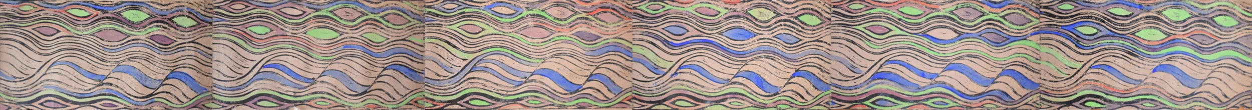 Water (Fresh), hand-colored linocut on wallpaper, 19 in. x 18 ft. 11 1/2 in.