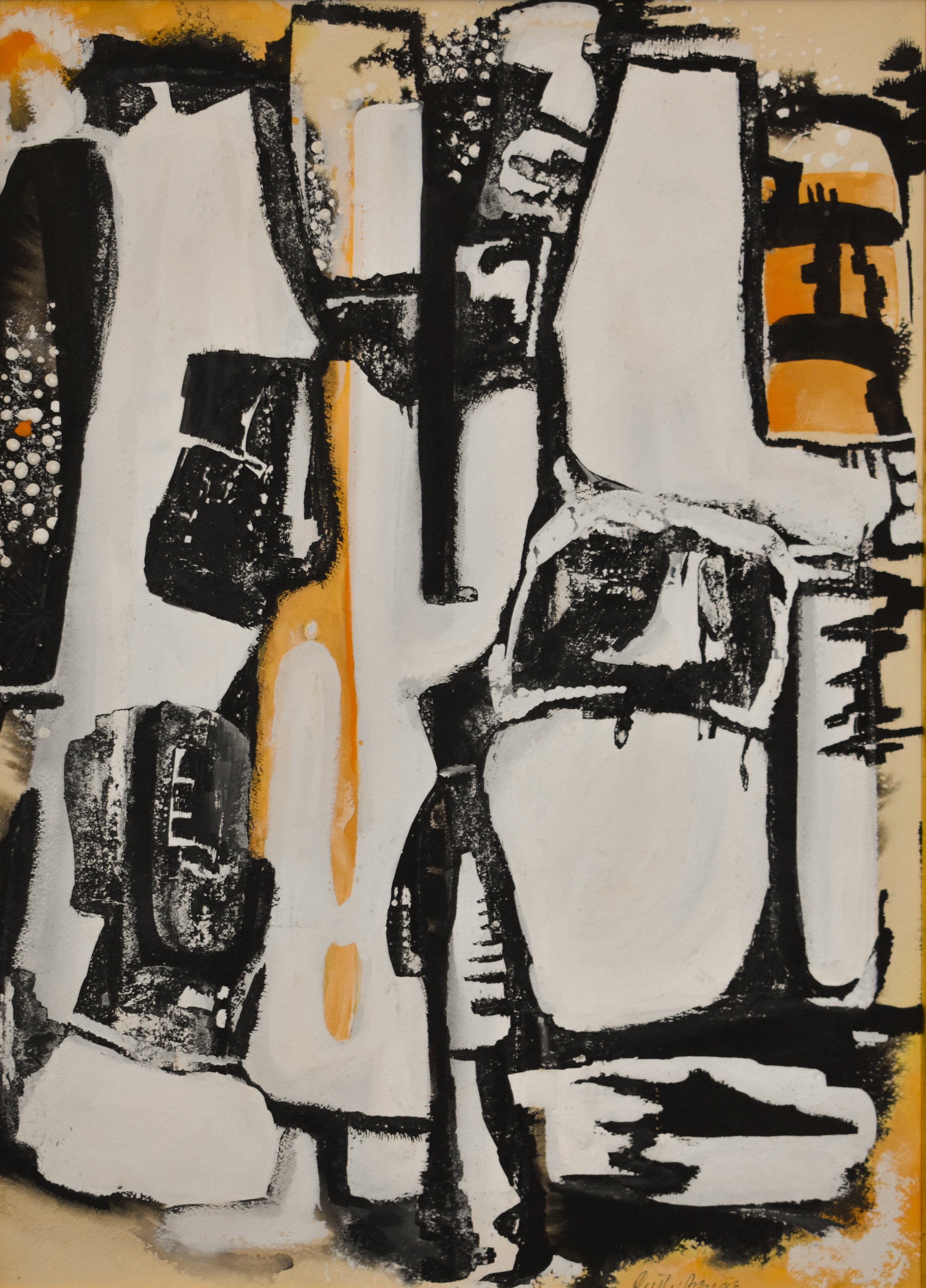  Untitled (Black and White Abstract with Orange), c. 1960  tempera on paper, signed lower right, 20 ¾ x 15 in.  Archivally matted and framed, 33 x 27 in.  
