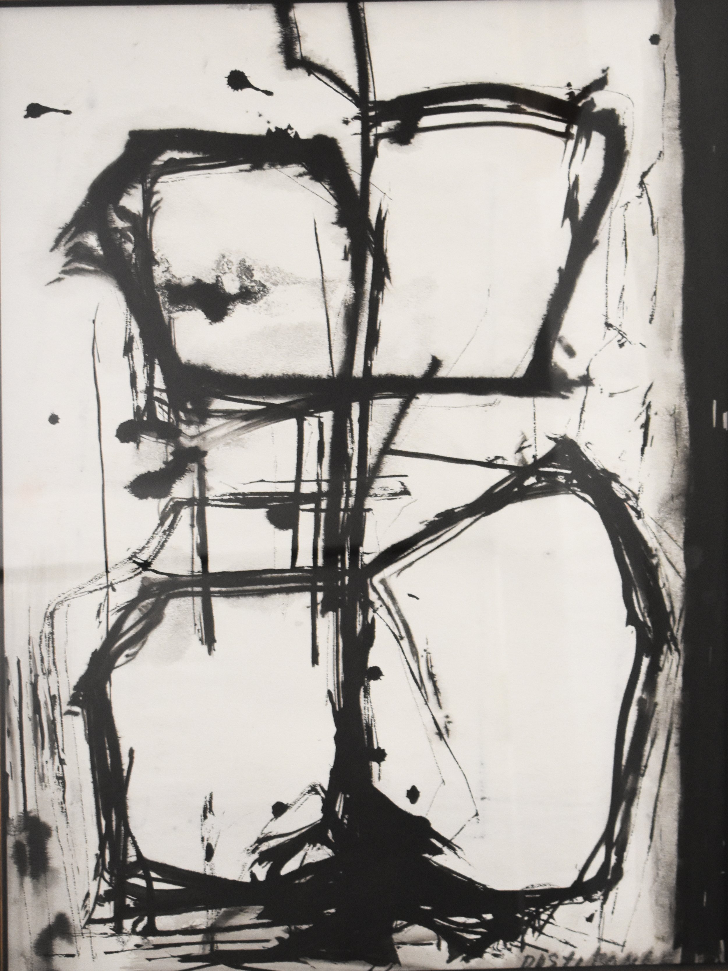  Untitled (Black and White Abstract with Orange), c. 1960  tempera on paper, signed lower right, 20 ¾ x 15 in.  Archivally matted and framed, 33 x 27 in.    