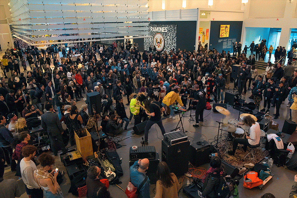 Show Me the Body performs at the opening of "Hey! Ho! Let's Go!," attended by more than 3,000 people. Gif by Haoyan of America .