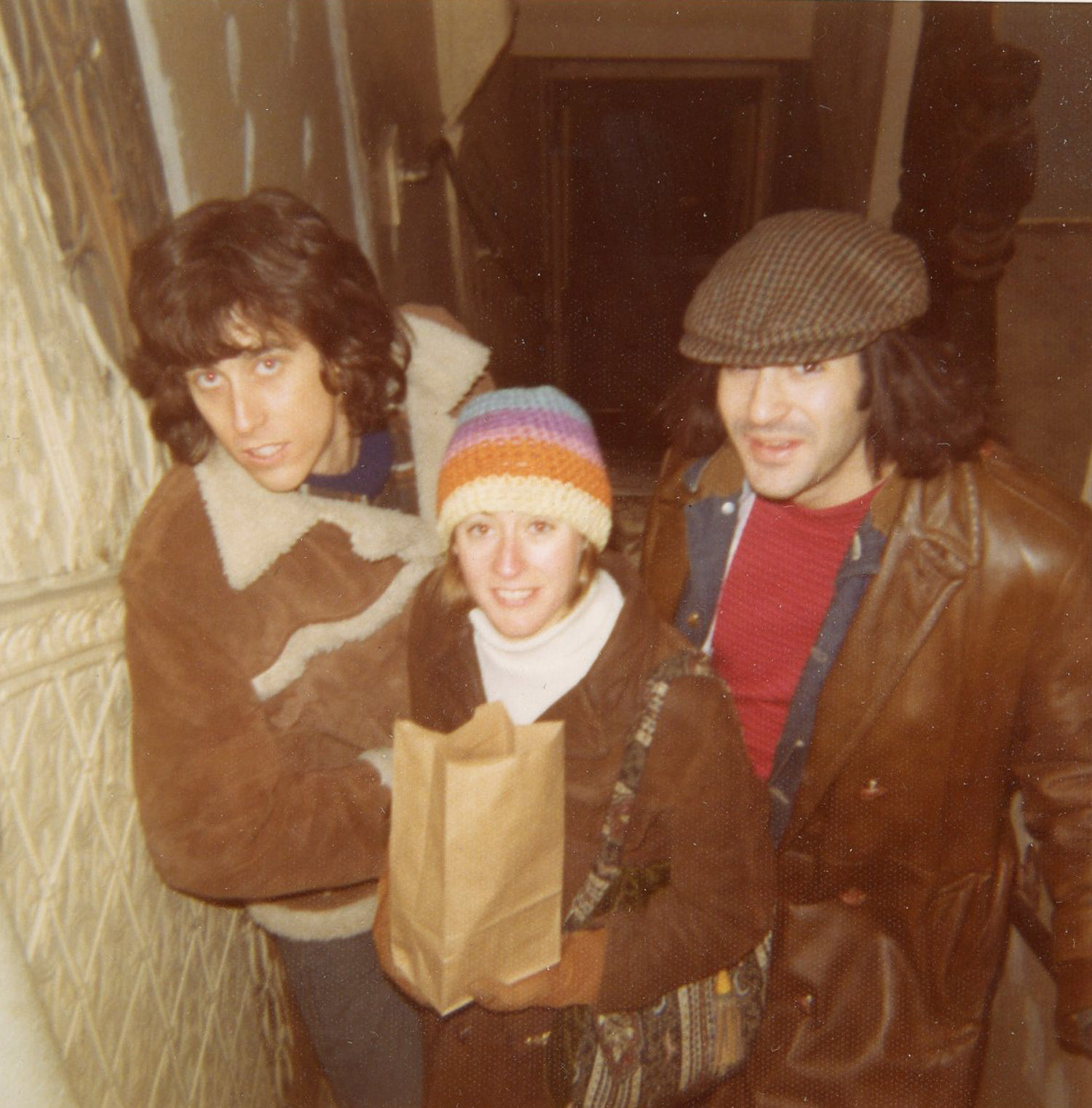Mike Malloy, Susan and Marc on the steps at 98 Bowery, c. 1972