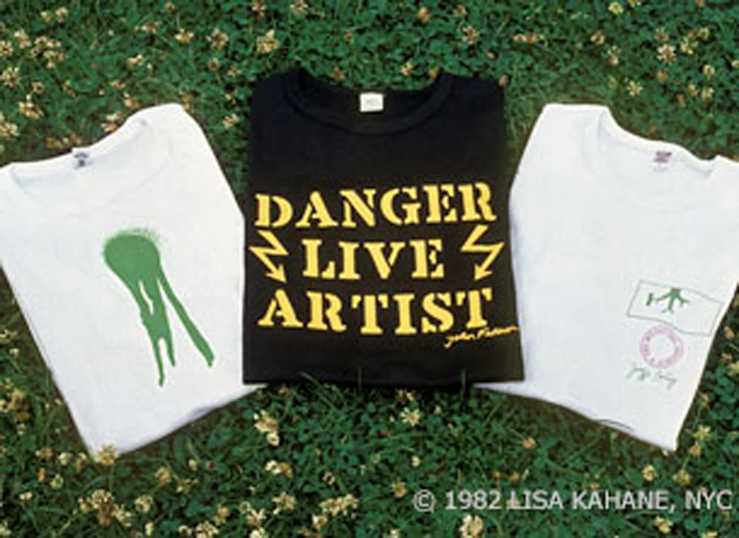 T-Shirts by Stefan Eins, John Fekner and Joseph Beuys for a store organized by Stefan Eins at Documenta 7, 1982. Photo by Lisa Kahane