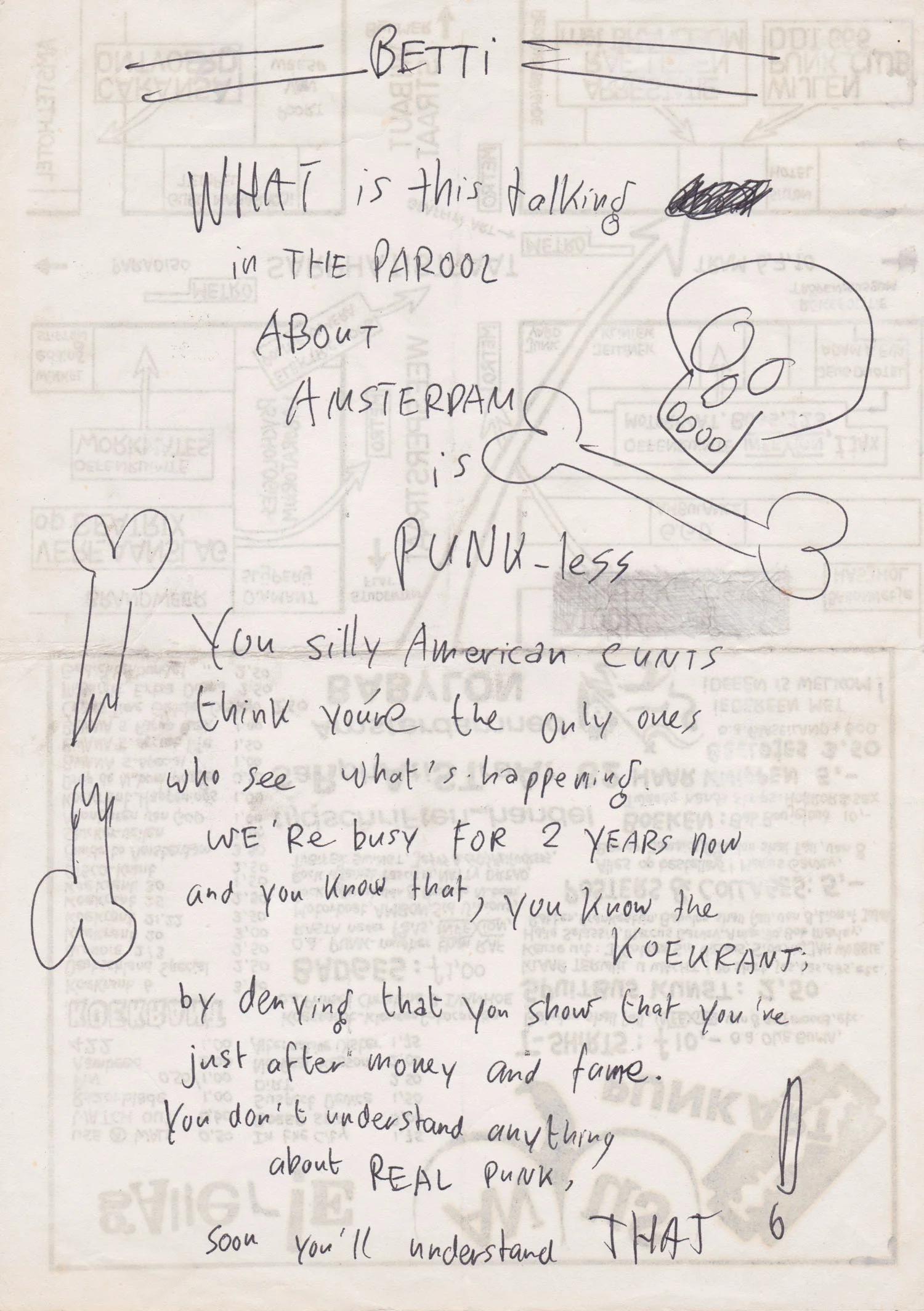 An anonymous letter tacked to the door of Art Something.