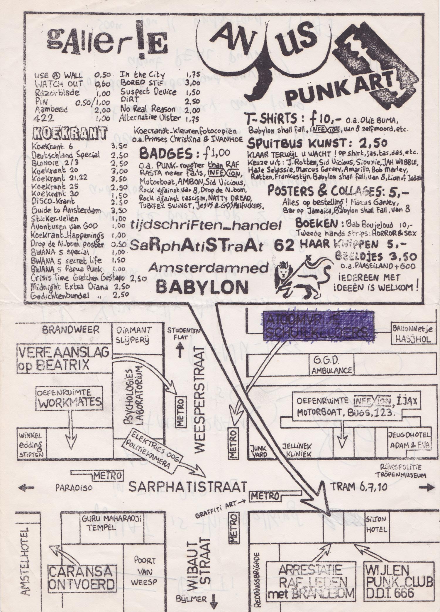The back of the letter advertises Galler!e Anus the storefront run by Diana Ozon and Hugo Kraagman.