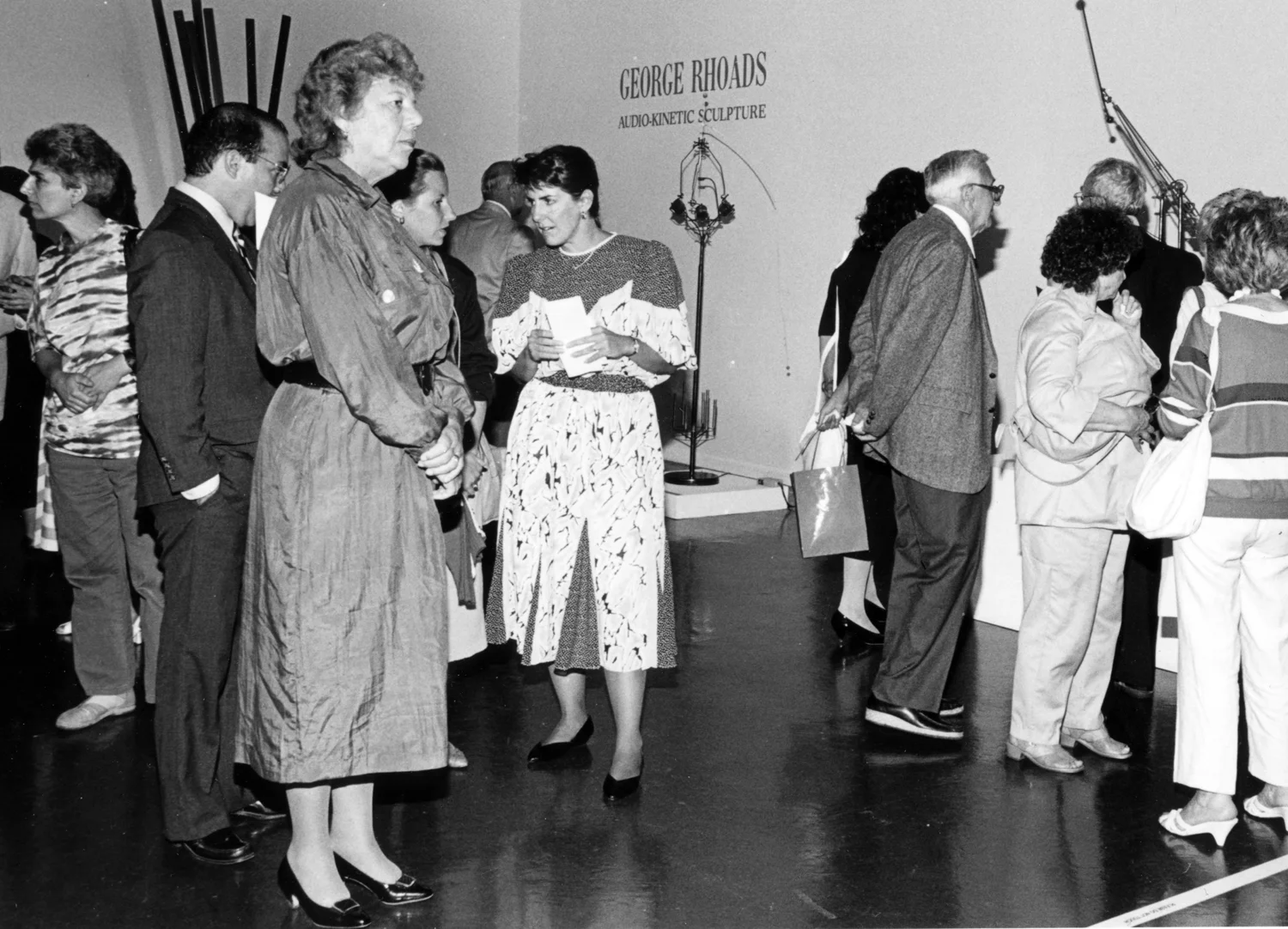 Queens Borough President Claire Shulman and Queens Museum director Janet Schneider at the opening of George Rhoads: Audio-Kinetic Sculpture , 1987