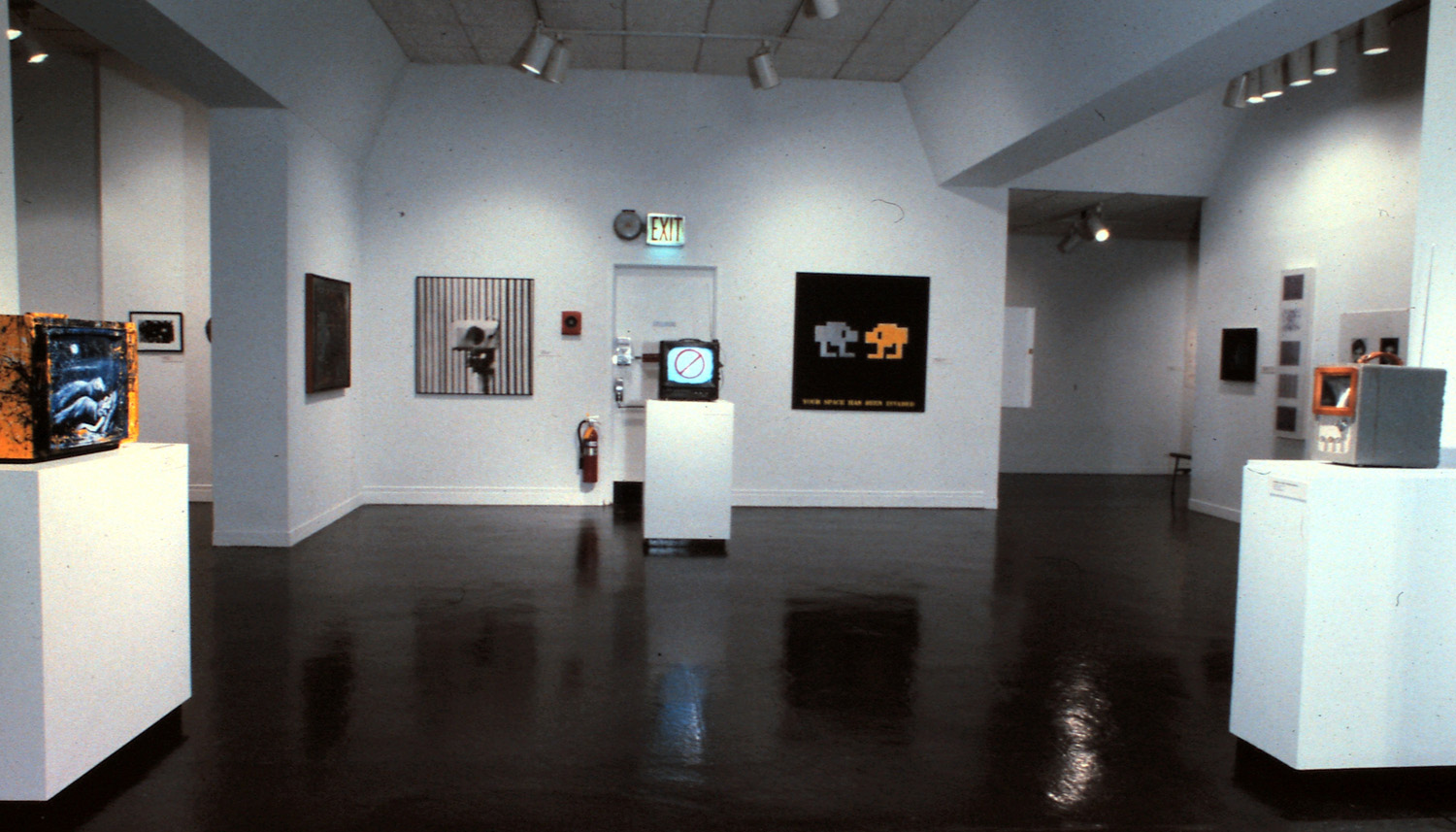 Left to right: Keiko Bonk, Moonlight Love; Lewis Stein, Surveillance; John Fekner, Tarred T.V.; John Fekner and Don Leicht, Your Space Is Being Invaded; Edward and Nancy Reddin Kienholz, The Block Head.