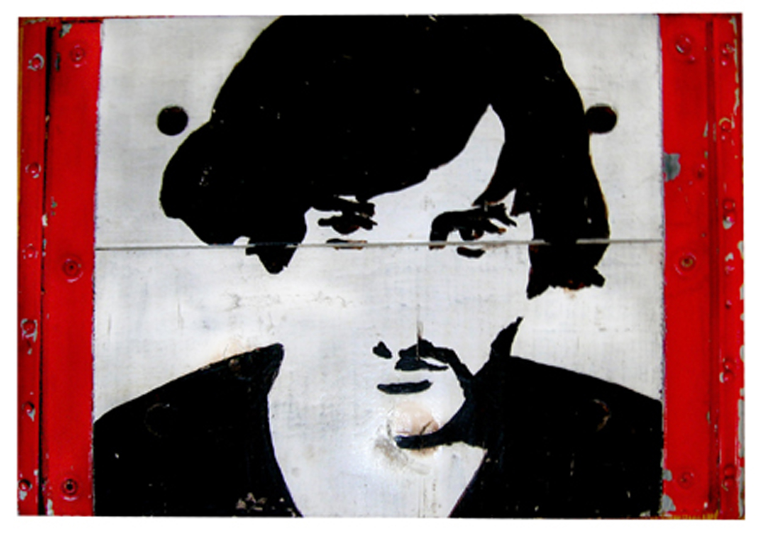 Marc, enamel paint on wooden box with metal edge, 10” x 16.5”, c. 1969
