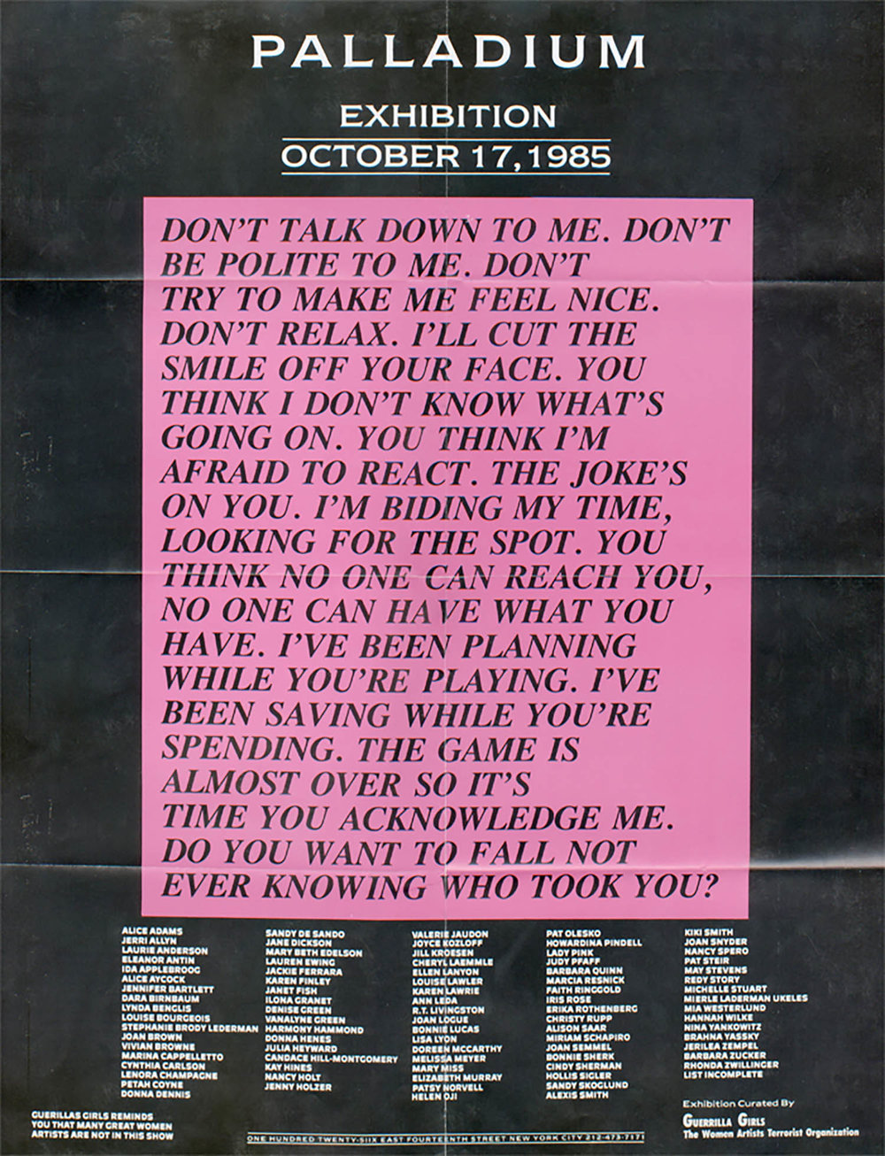 Palladium, Guerrilla Girls/Jenny Holzer, Poster, 1985