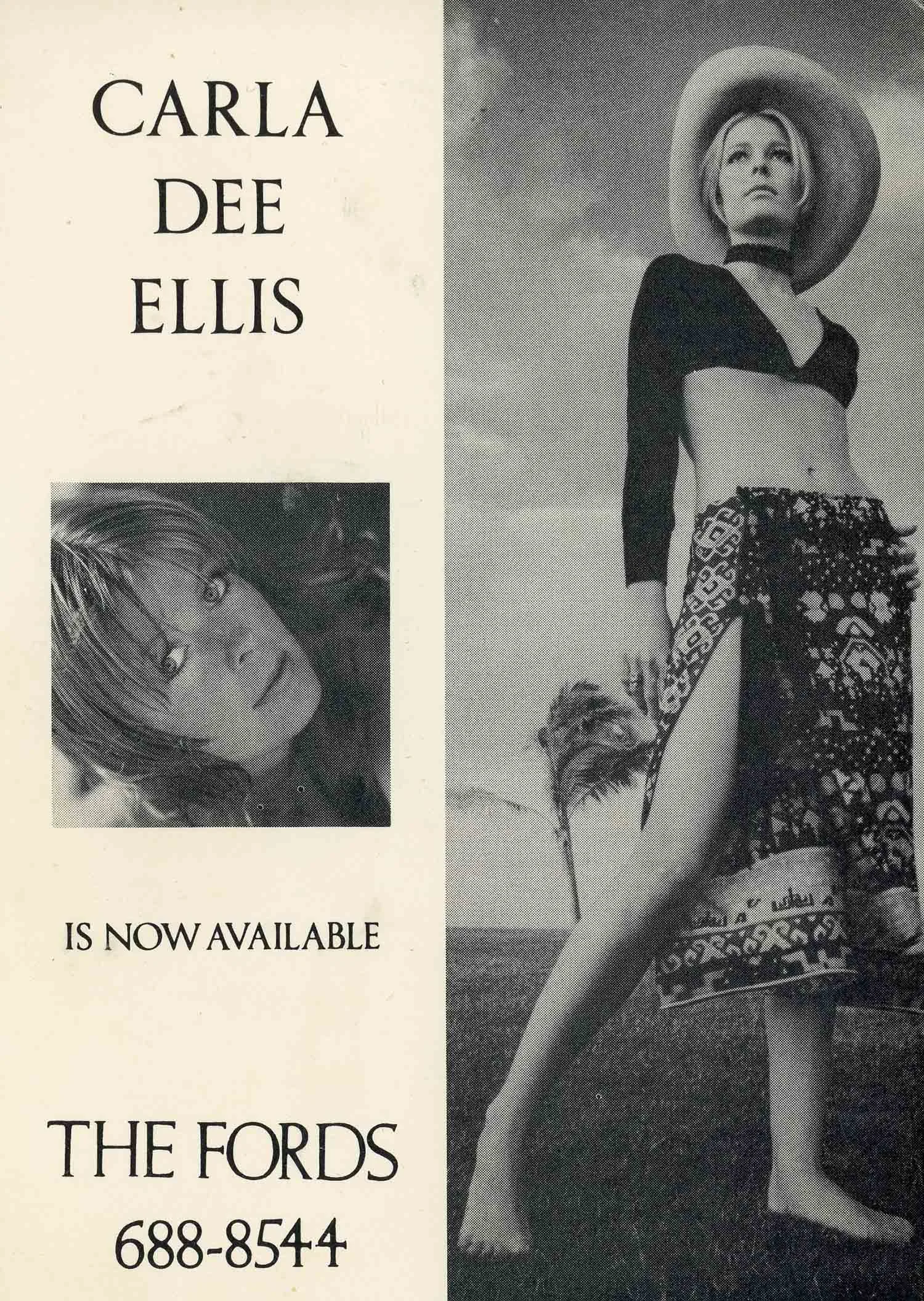 Ford Modeling Agency postcard for Carla, c. 1971.