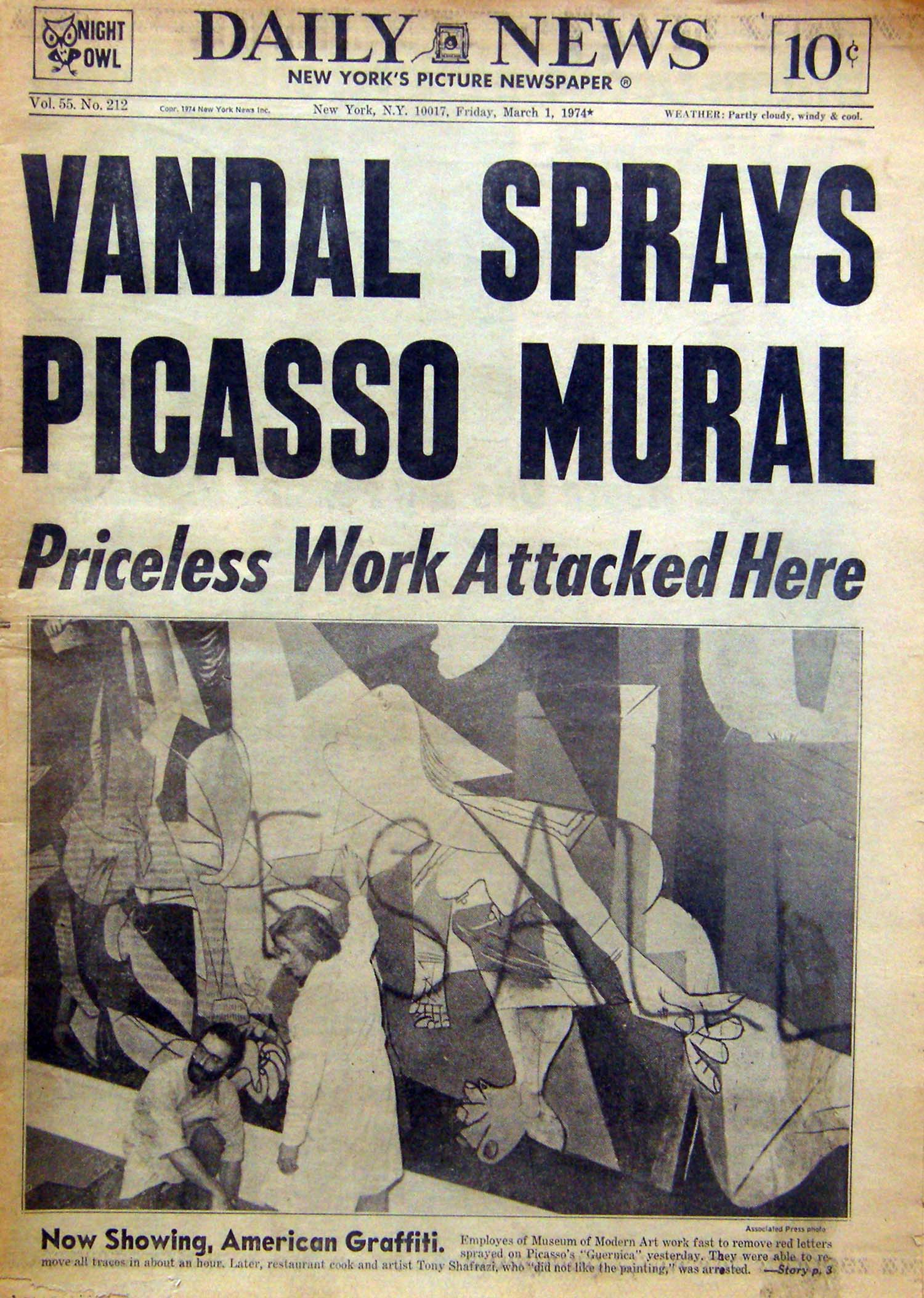 Front page, New York Daily News, March 1, 1974