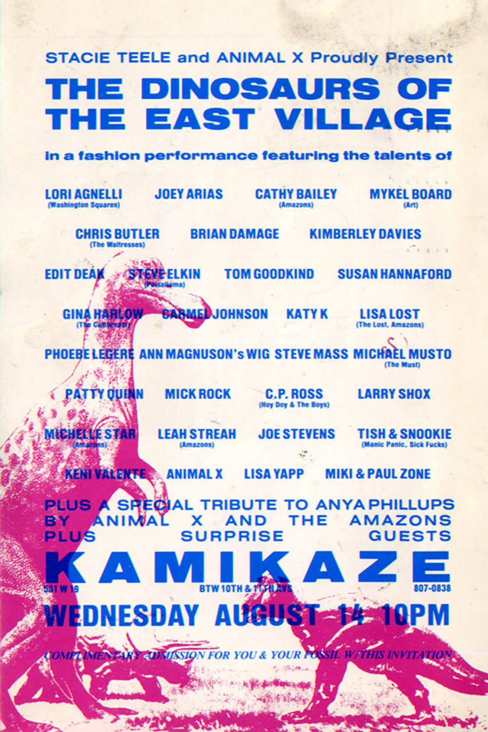 Kamikaze, Dinosaurs of the East Village Art Exhibition And Anya Phillips Tribute, Card, 1985