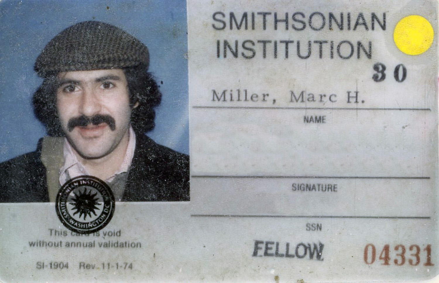 Marc’s ID card for Smithsonian Institution, c. 1975