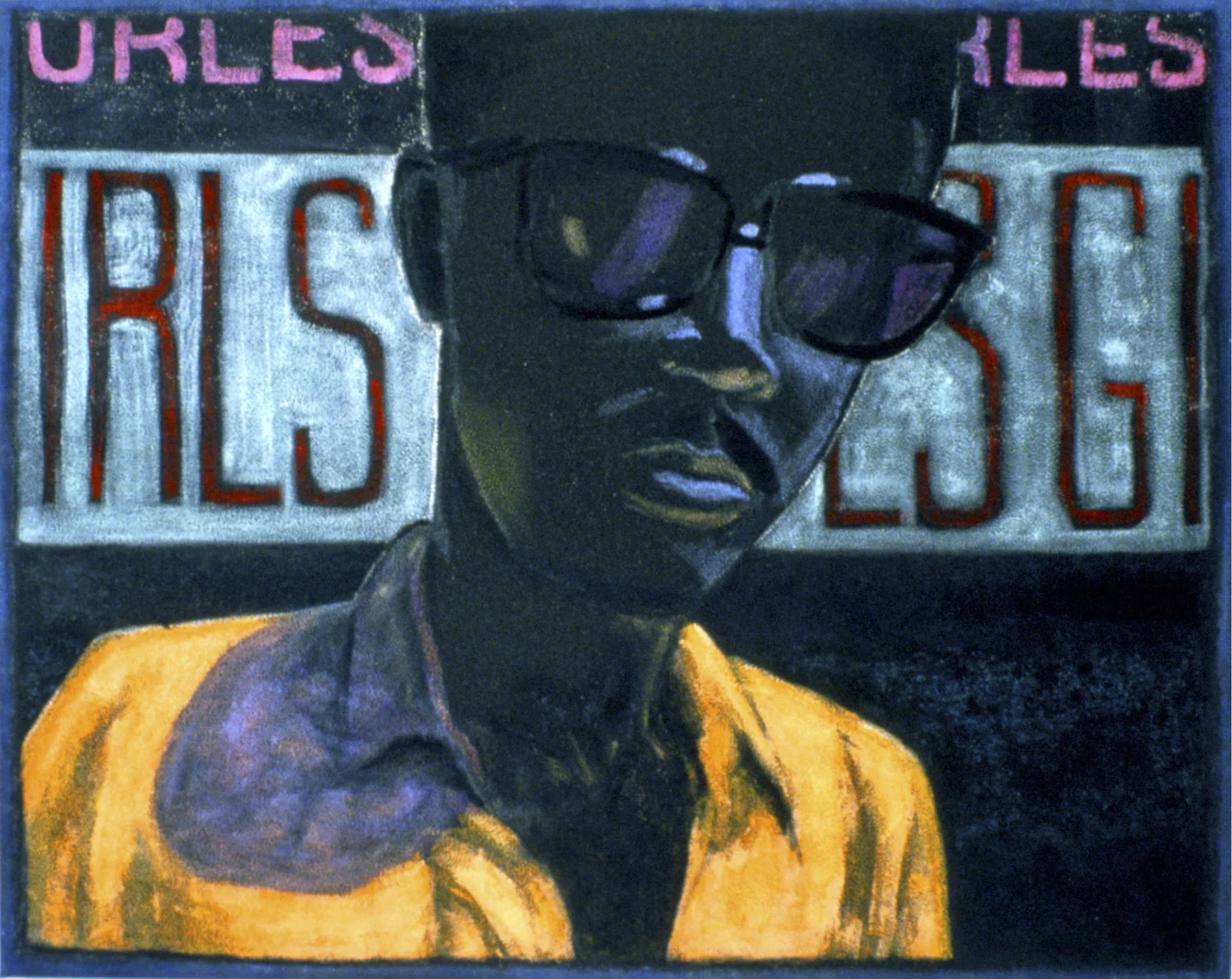 Jane Dickson, portrait of Fab Five Freddy, graffiti artist, rap singer and hip hop scenemaker, acrylic on plastic
