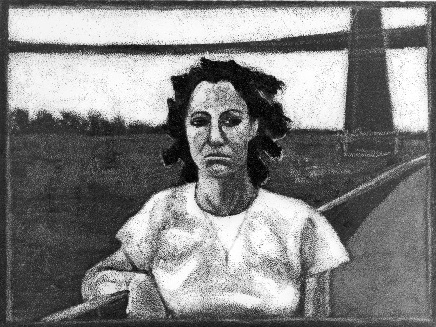 Portrait of Cara Perlman by Jane Dickson, acrylic on plastic