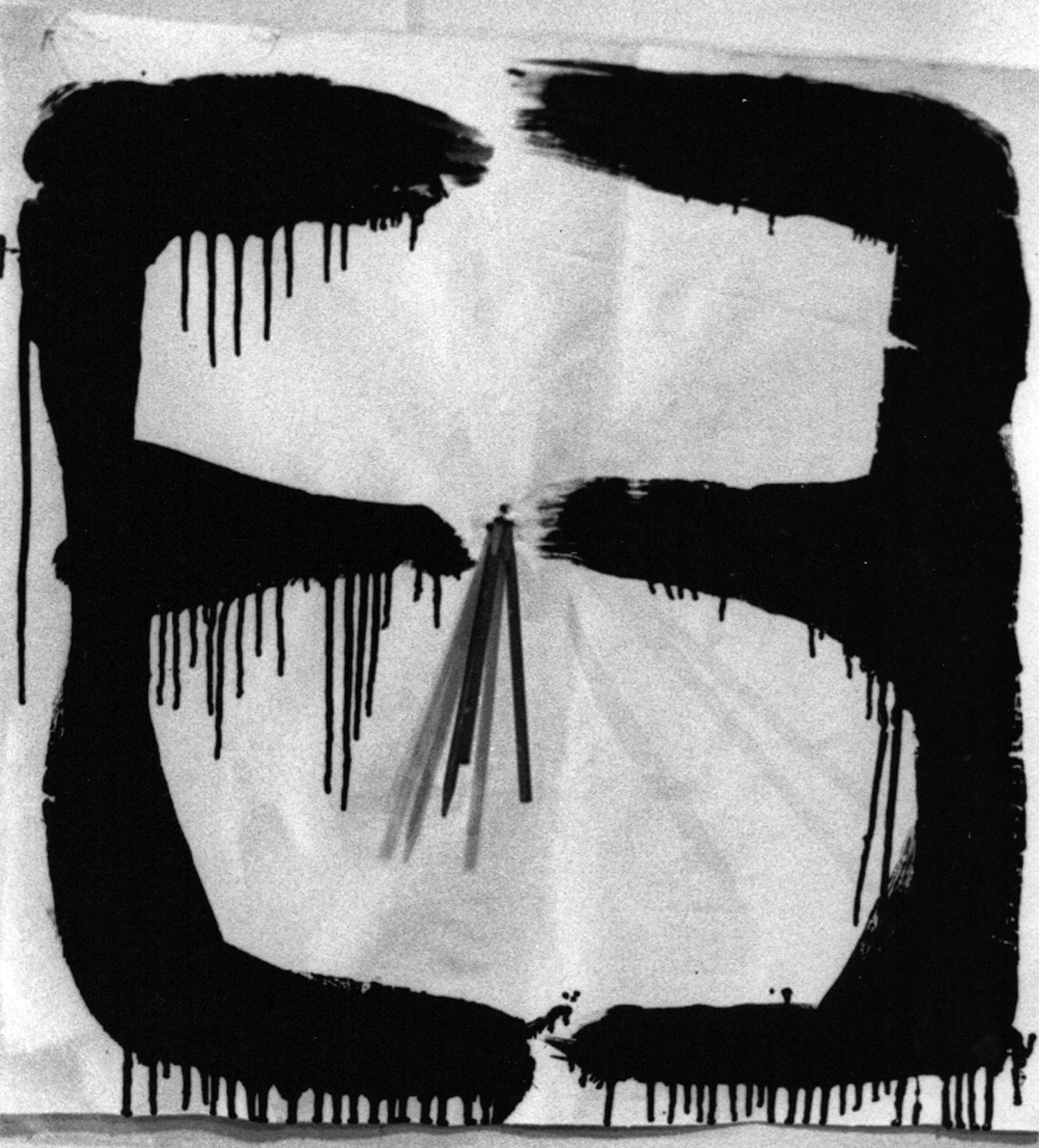 The Extremist symbol. Kembra Pfahler writes that the logo illustrates "one of the underlying feelings of the nine-day movement; pure deliberate invention. The individual responses to this symbol varied: 'two magnetic slumps sporting three fingers each tapdancing,' 'an (H) letter,' 'the number eight,' 'two snakes coming face-to-face prepared to digest each other.'"