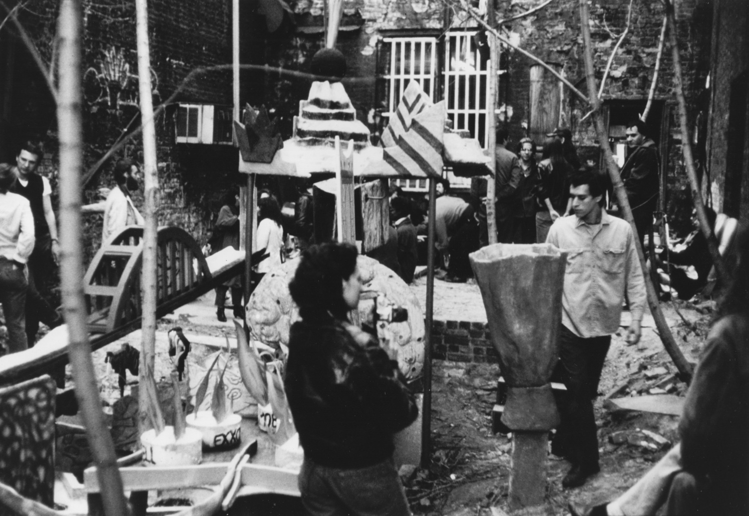 South view of Becky Howland's fountain sculpture Brainwash during the opening. Photo by Andrea Callard