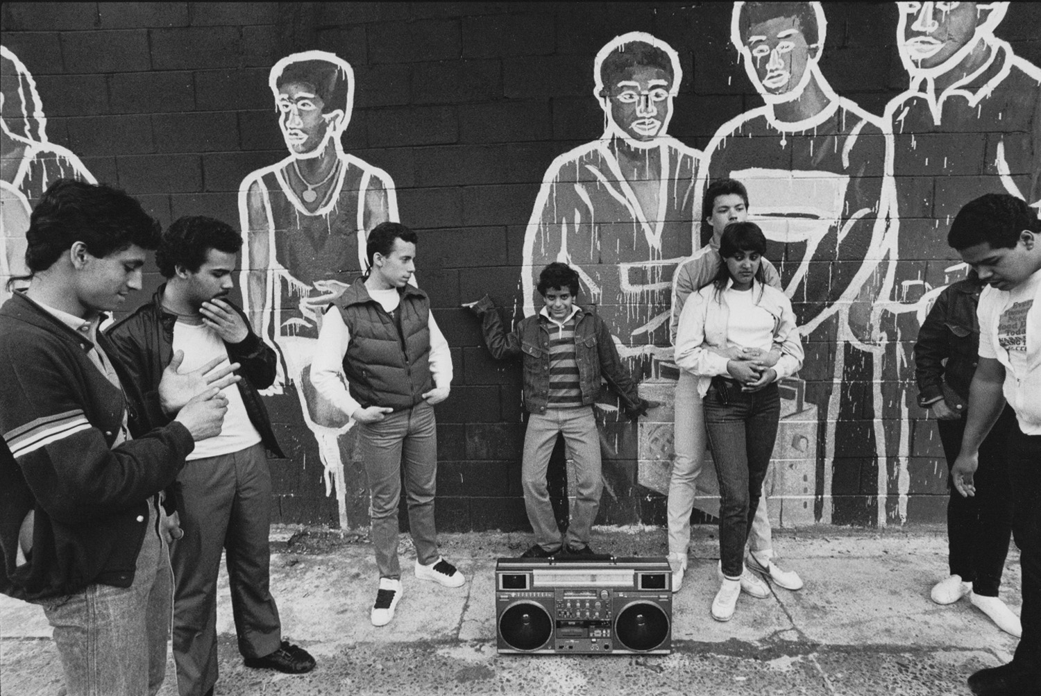 Some of the kids from Suffolk Street who posed for Bobby G's mural. Photo by Ian Dryden