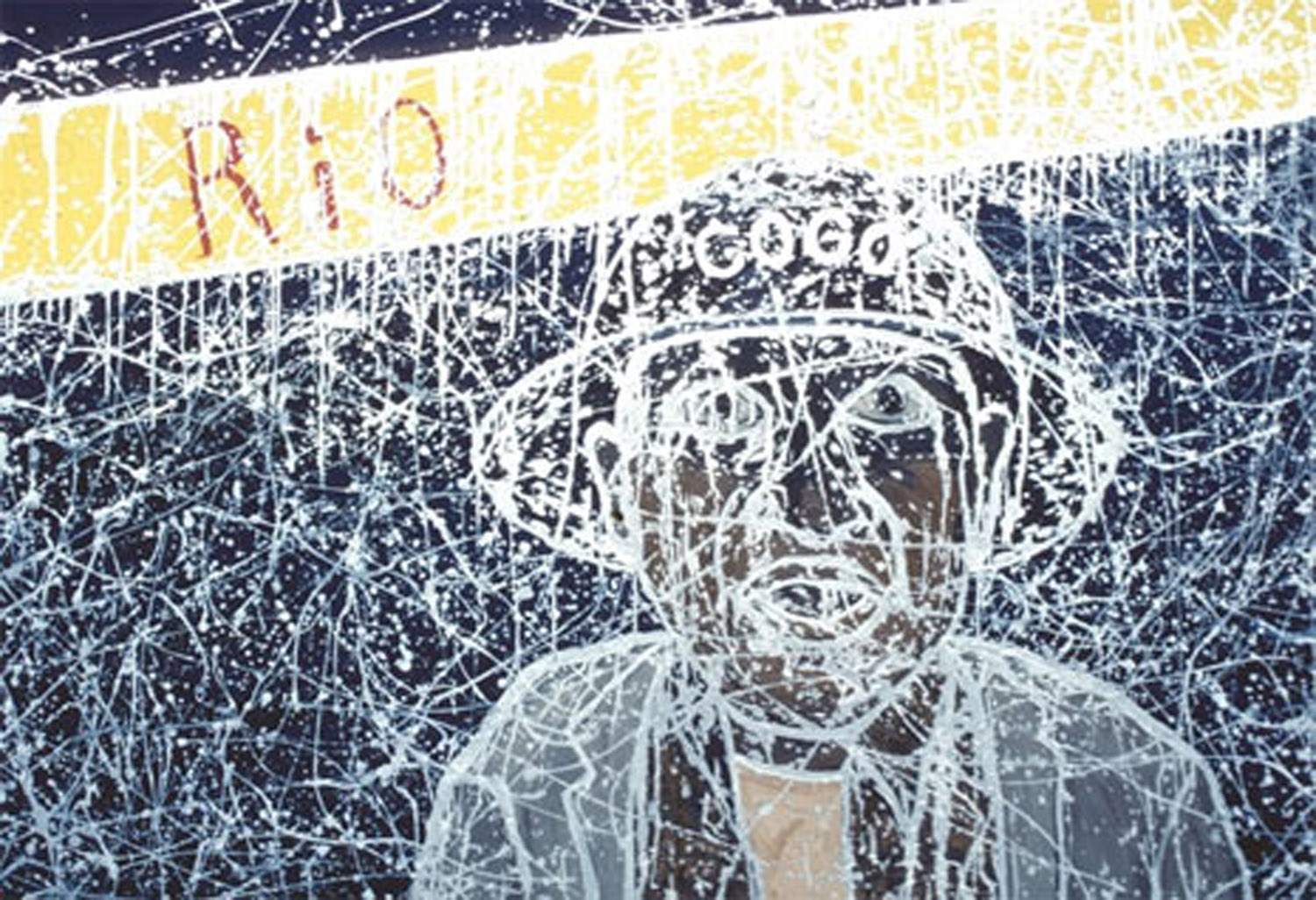 "El Coco Que Habla" 1982, oil and aluminum paint on canvas, 52" x 77" by Bobby G