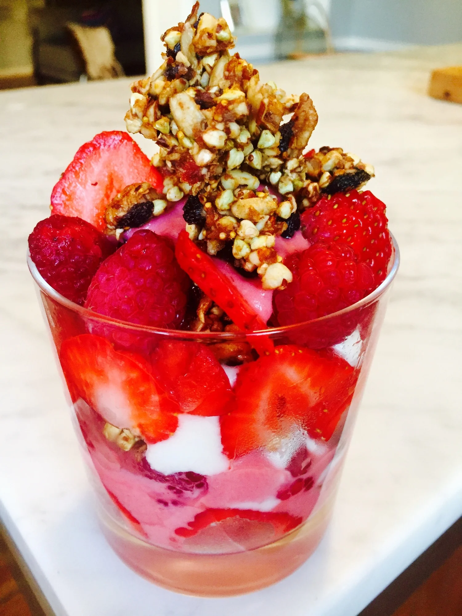 Raw Strawberry Coconut Yogurt with Granola.