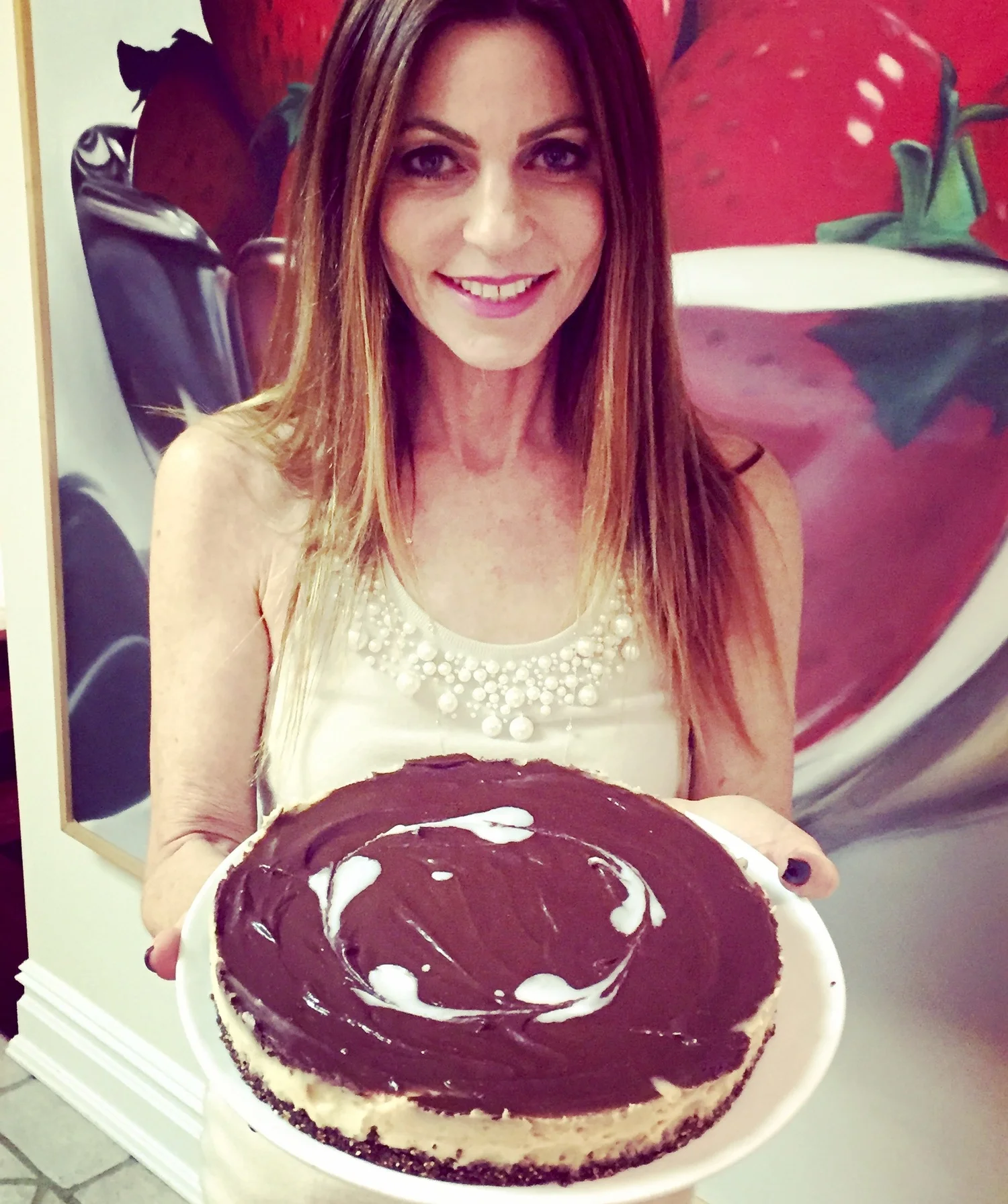 Raw vegan white chocolate and chocolate cheesecake.