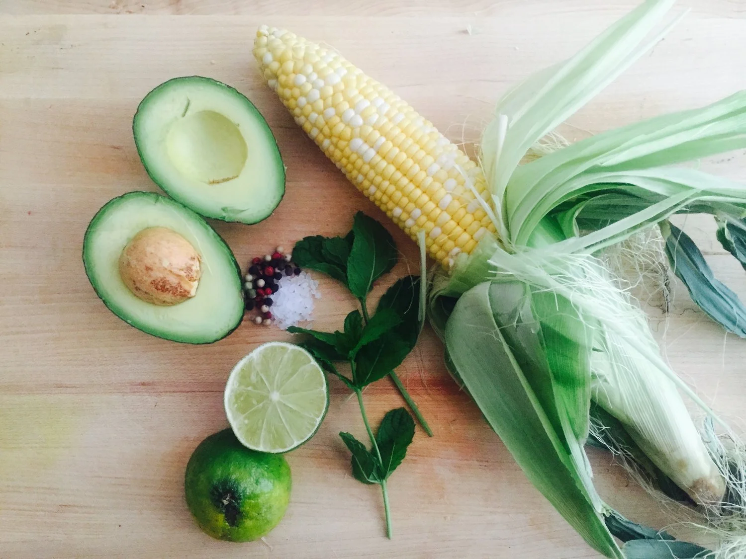 Mise en Place of Corn and Avocado