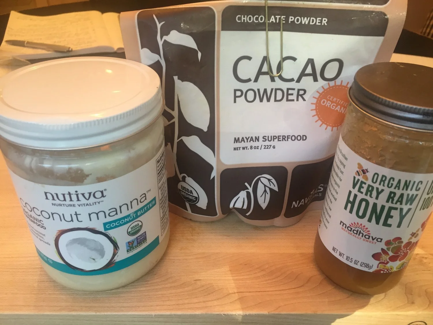 Three ingredients truffles: coconut butter, raw cacao and raw organic honey!
