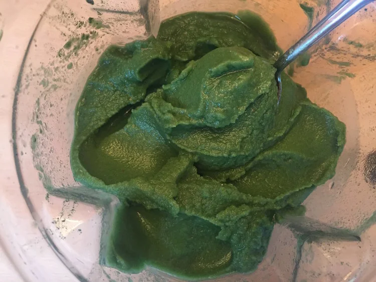 Kale, spinach, broccoli, blue-green algae and spirulina are the super foods that make this delicious green ice cream. The Vitamix blender is the best tool to make this green ice cream smooth and creamy!