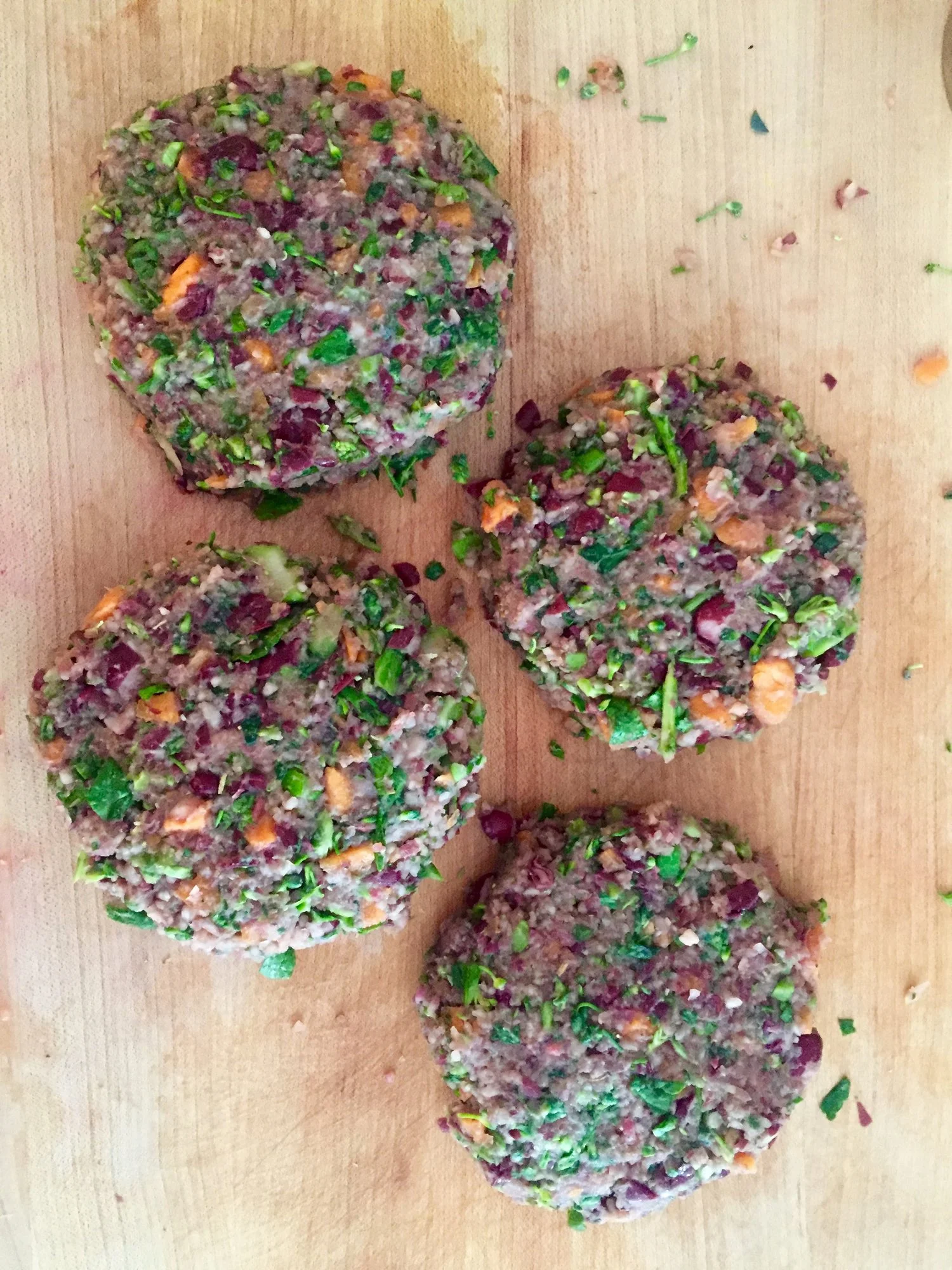 Form the mixture into four patties. Now, they're ready to cook.