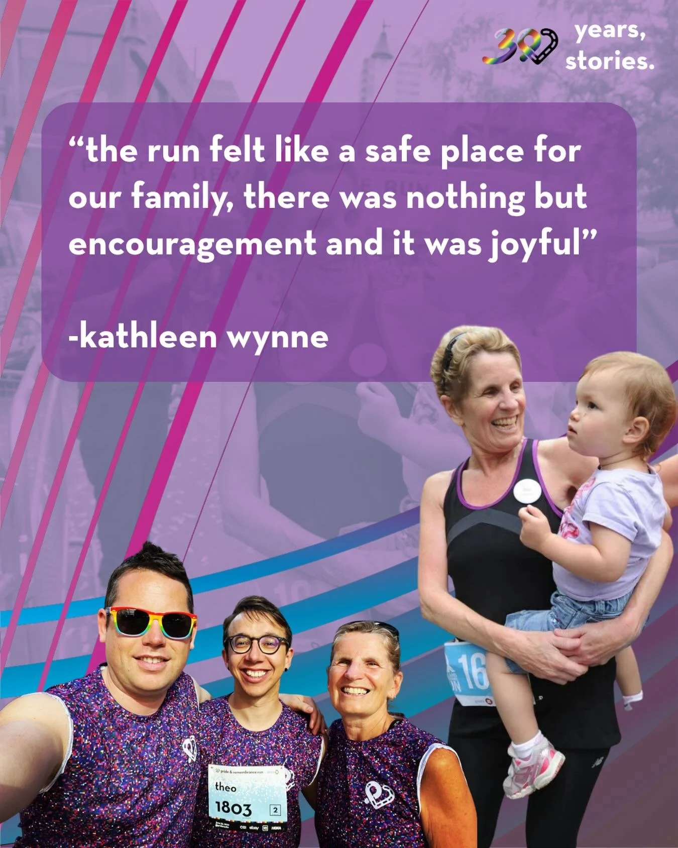 as we celebrate 30 years of the pride &amp; remembrance run , one of toronto&rsquo;s most cherished pride weekend traditions 🏃&zwj;♀️🌈

we&rsquo;re kicking things off with kathleen wynne, who shared, &ldquo;the race felt like a safe place&hellip;&r