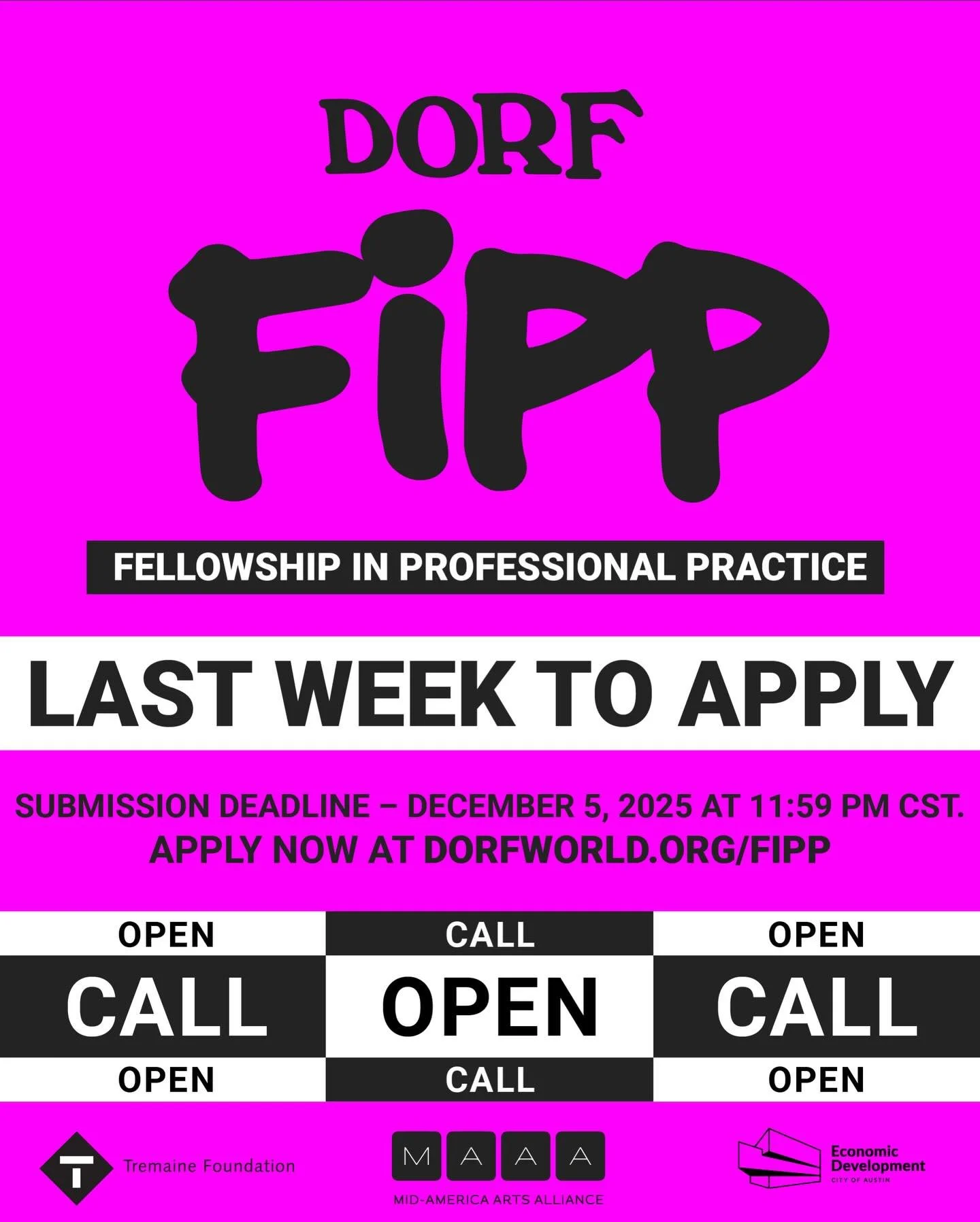 LAST WEEK TO APPLY for the second annual 𝙁𝙚𝙡𝙡𝙤𝙬𝙨𝙝𝙞𝙥 𝙞𝙣 𝙋𝙧𝙤𝙛𝙚𝙨𝙨𝙞𝙤𝙣𝙖𝙡 𝙋𝙧𝙖𝙘𝙩𝙞𝙘𝙚 (𝙁𝙞𝙋𝙋)! This transformative, year-long mentorship initiative is designed to support early-career artists in Travis, Hays, Bastrop, Caldwe