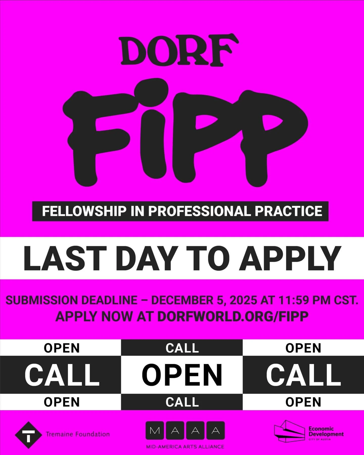 LAST DAY TO APPLY for the second annual 𝙁𝙚𝙡𝙡𝙤𝙬𝙨𝙝𝙞𝙥 𝙞𝙣 𝙋𝙧𝙤𝙛𝙚𝙨𝙨𝙞𝙤𝙣𝙖𝙡 𝙋𝙧𝙖𝙘𝙩𝙞𝙘𝙚 (𝙁𝙞𝙋𝙋)! This transformative, year-long mentorship initiative is designed to support early-career artists in Travis, Hays, Bastrop, Caldwel