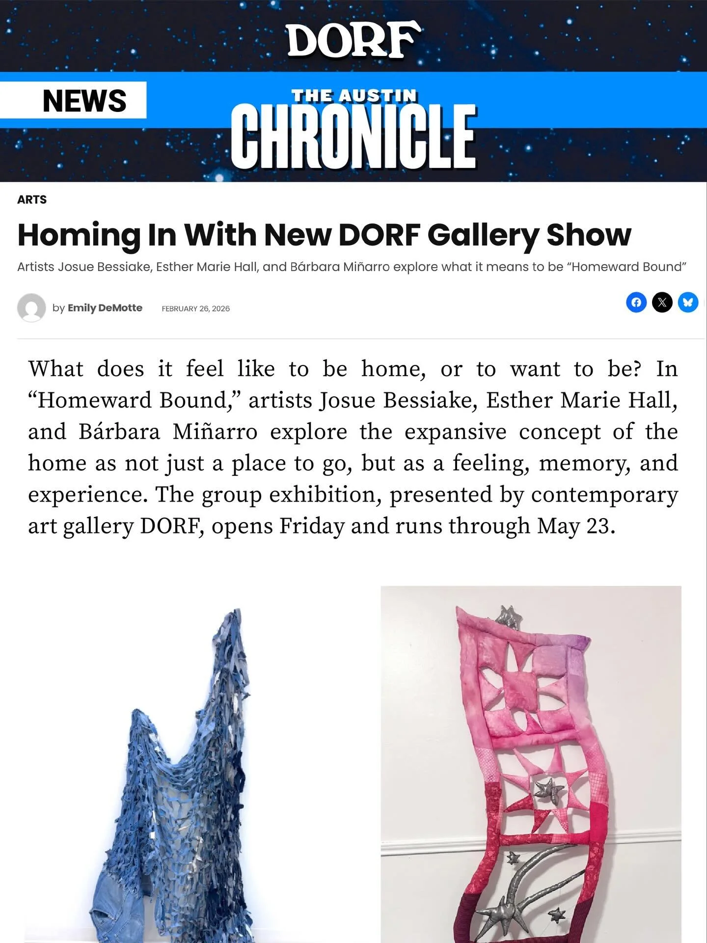 Thank you @austinchronicle and @emilycdemotte for your thoughtful coverage of 𝙃𝙤𝙢𝙚𝙬𝙖𝙧𝙙 𝘽𝙤𝙪𝙣𝙙! We are open today and every Saturday 12-5 pm - come visit through May 23. Read the full article at link in bio.