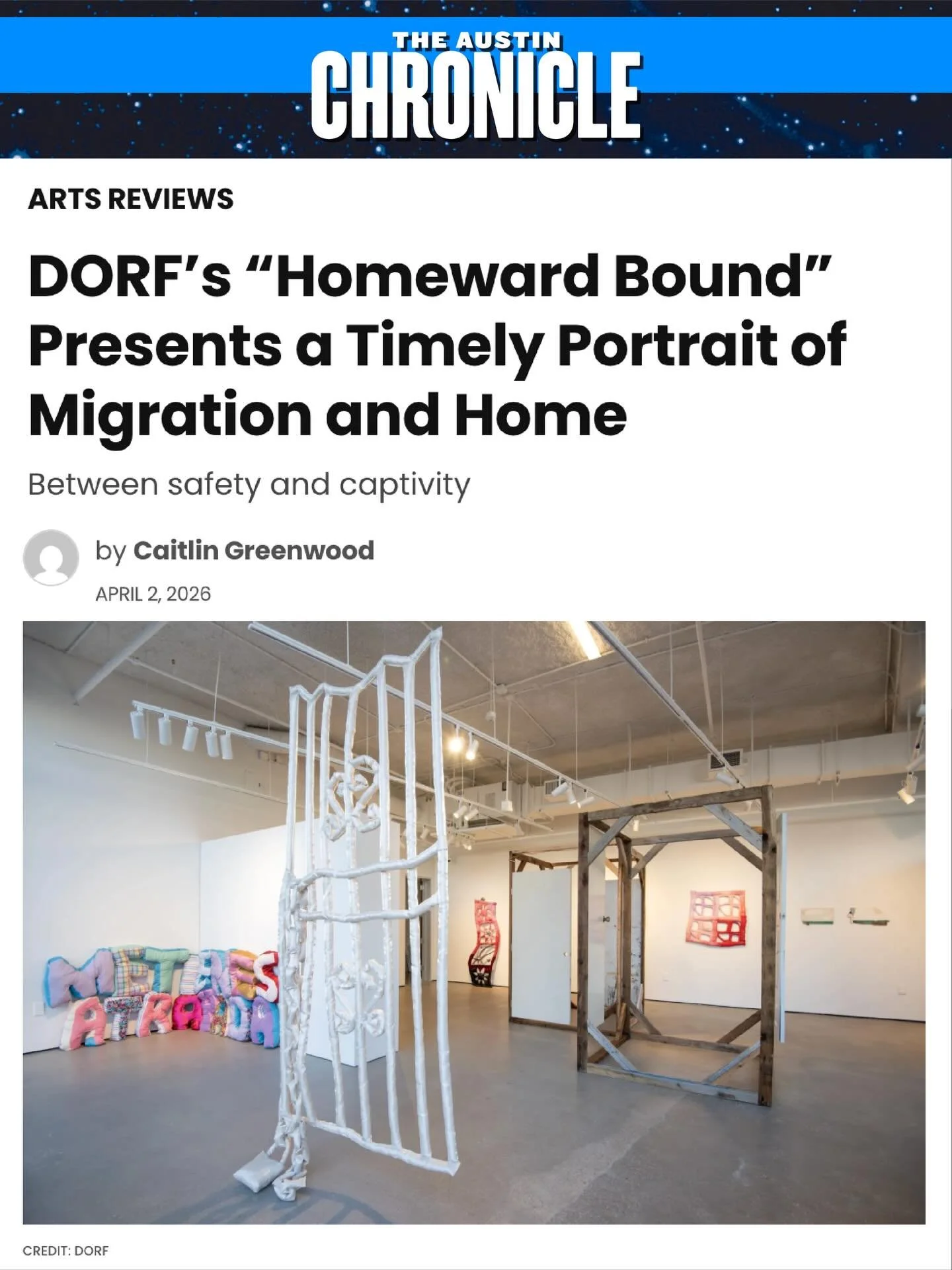 Thank you&nbsp;@austinchronicle&nbsp;and Caitlin Greenwood (@marycaitlingreenwood)&nbsp;for your thoughtful, cogent&nbsp;review of 𝙃𝙤𝙢𝙚𝙬𝙖𝙧𝙙 𝘽𝙤𝙪𝙣𝙙!&nbsp;&ldquo;This is not an apolitical approach to immigration, and lays quite bare the diz