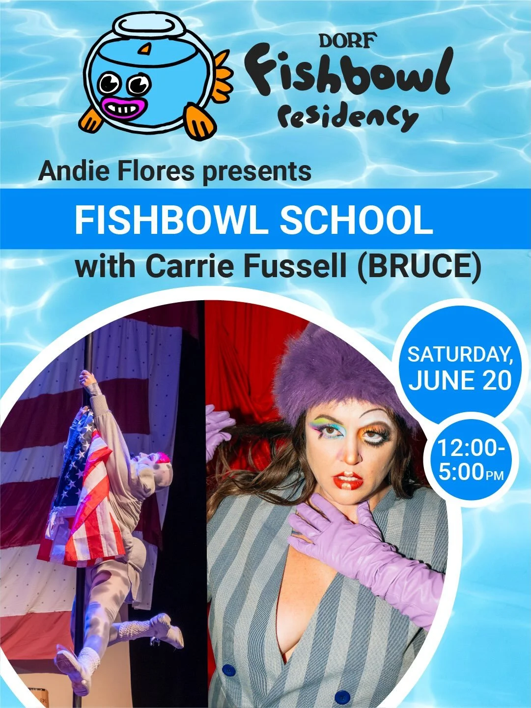 🐟FISHBOWL SCHOOL: CARRIE FUSSELL (BRUCE) 💦

Join us this Saturday 12:00&ndash;5:00 PM as Carrie Fussell (BRUCE) (@bruceisforlovers ) enters the Fishbowl to collaborate with current Fishbowl Resident Artist Andie Flores (@bidibidibummer).

📍 DORF
?