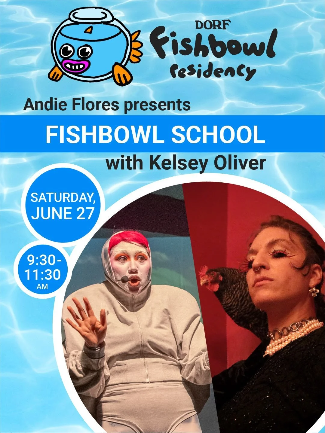 🐟FISHBOWL SCHOOL: KELSEY OLIVER 💦

Join us this Saturday 9:30&ndash;11:30 AM as Kelsey Oliver (@kelsey___oliver ) enters the Fishbowl to collaborate with current Fishbowl Resident Artist Andie Flores (@bidibidibummer).

📍 DORF
🗓 Saturday, June 27