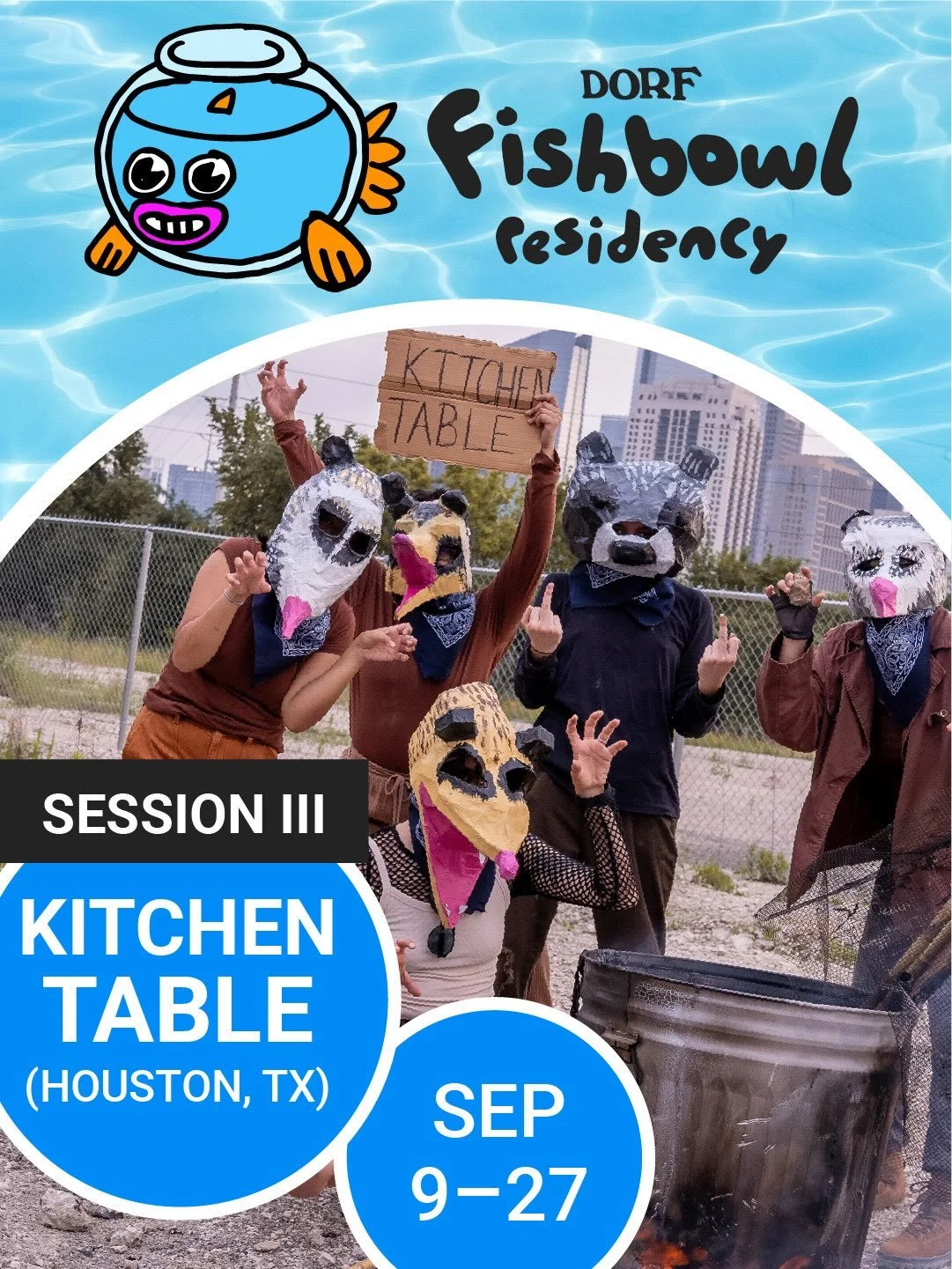 DORF PRESENTS: KITCHEN TABLE 🥄🍄

September 9&ndash;27, 2026

For the final Fishbowl Residency of 2026, DORF is welcoming Kitchen Table&mdash;a mycelium-based collective bringing puppetry, printmaking, performance, and radical collaboration to the F
