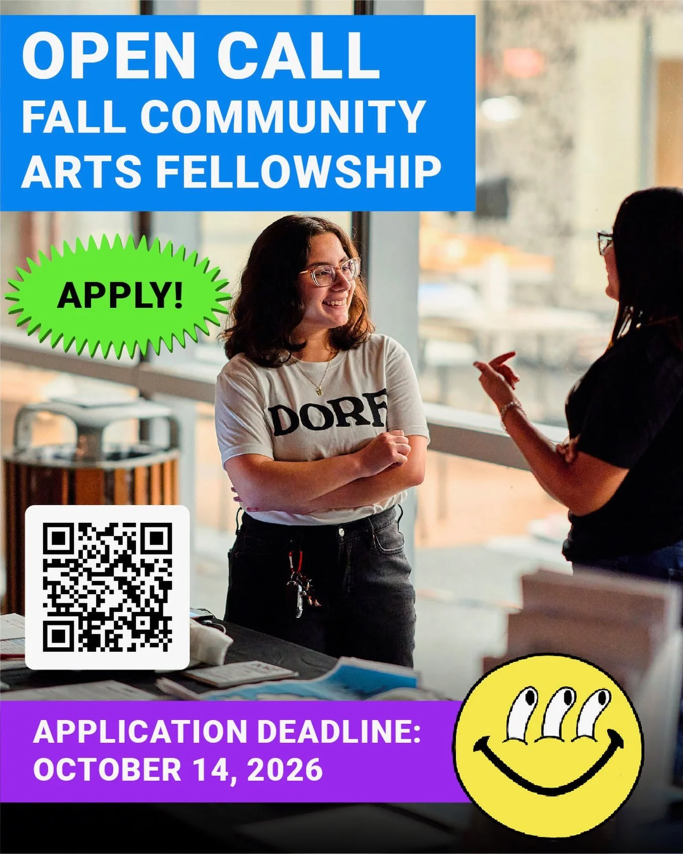 Fall Community Arts Fellowship Application Open at DORF!

DORF is seeking a Fall/Winter 2026/2027 Community Arts Fellow!

Application Deadline: October 14, 2026

One paid fellowship is open to university/college-enrolled student or young professional
