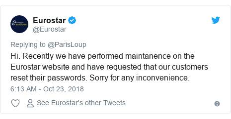Eurostar email informing of "maintenance"