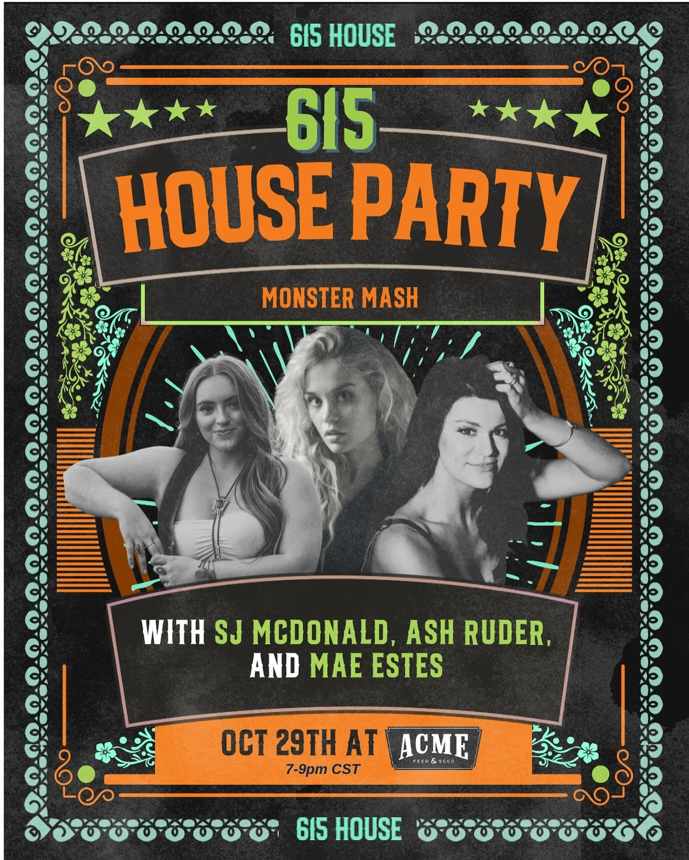 Tomorrow night‼️ @the615house is throwin&rsquo; a free Monster Mash with some spooktacular talent 👻 

7:10pm - @sjmcdonaldmusic 
7:40pm - @ashruder 
8:10pm - @maeestes 

This event is free and all ages!! 

#nashville #broadwaynashville #countrymusic