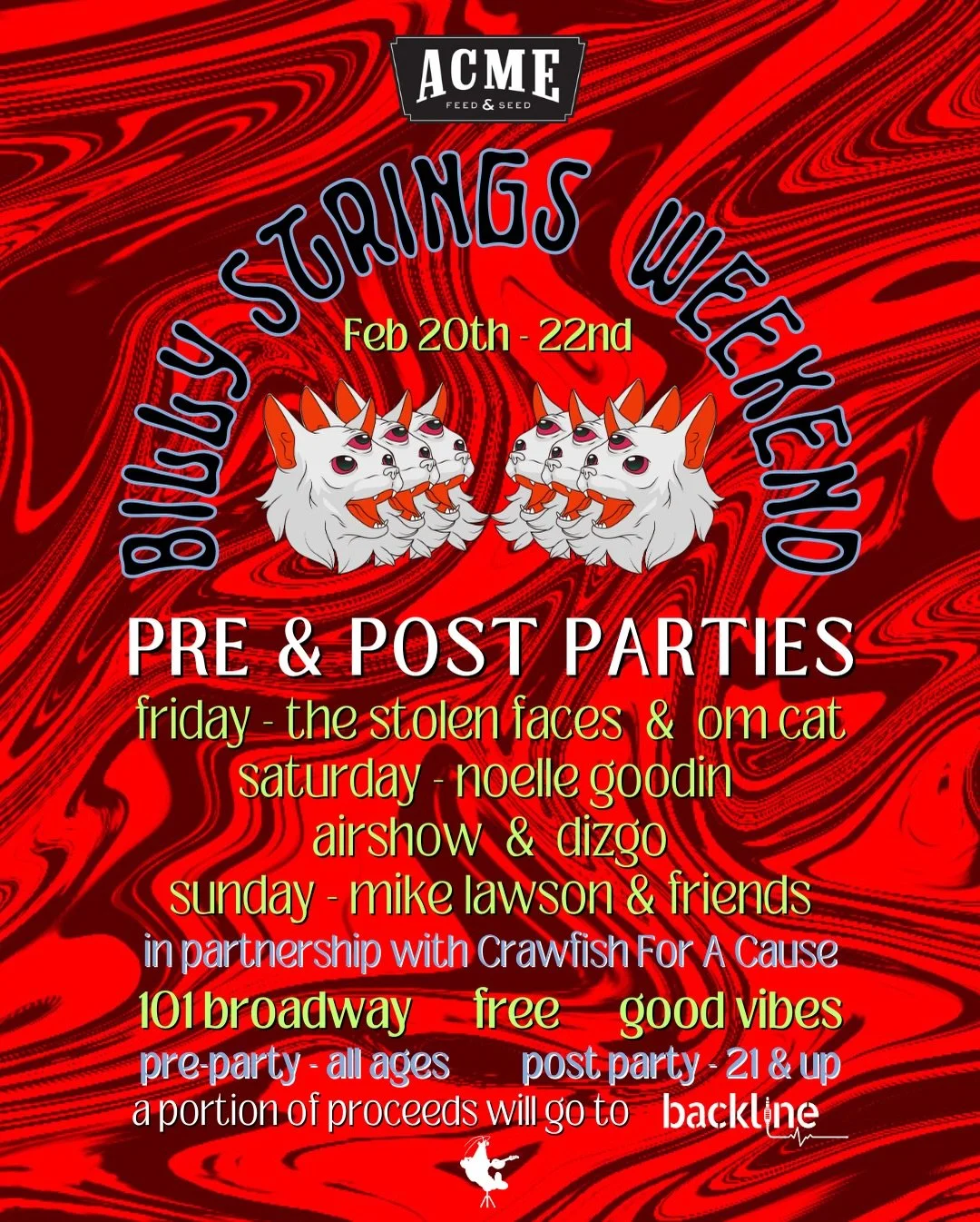 It&rsquo;s officially @billystrings week in Nashville‼️Join us pre &amp; post concert all weekend long with some of the best jam bands in town!

We&rsquo;ll have $3 @buschbeer &amp; @montuckycoldsnacks all day &amp; night, and our kitchen will be ope