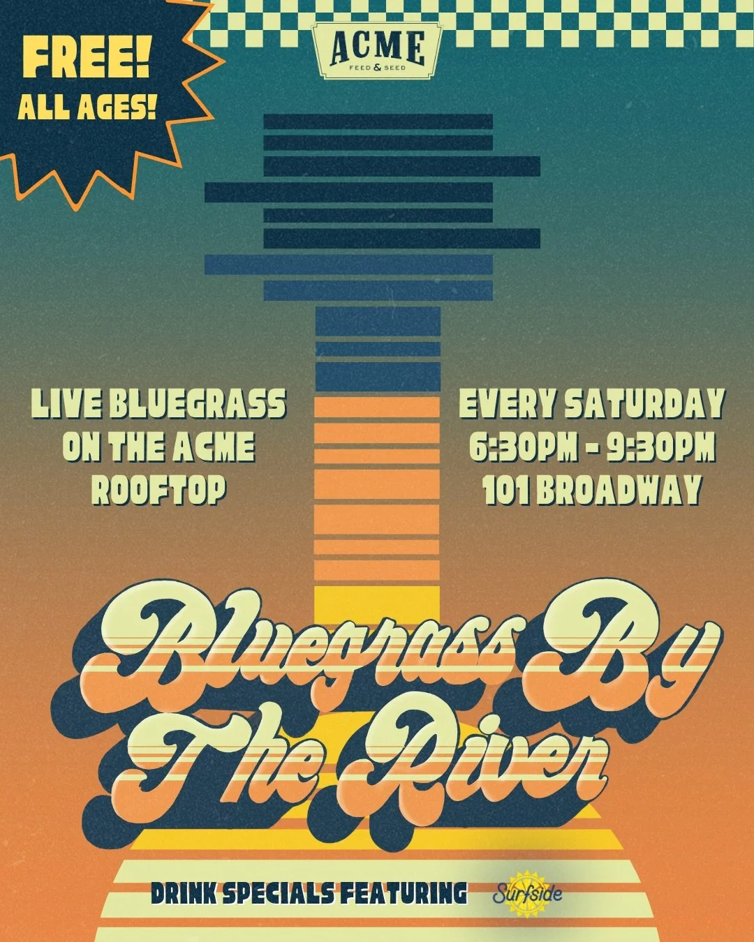 New series alert 🚨 Starting next Saturday, April 18th, join us every Saturday on our rooftop for Bluegrass By The River! 

From 6:30pm - 9:30pm to enjoy free live bluegrass music from local Nashville artists! Bring the whole family! This event is al