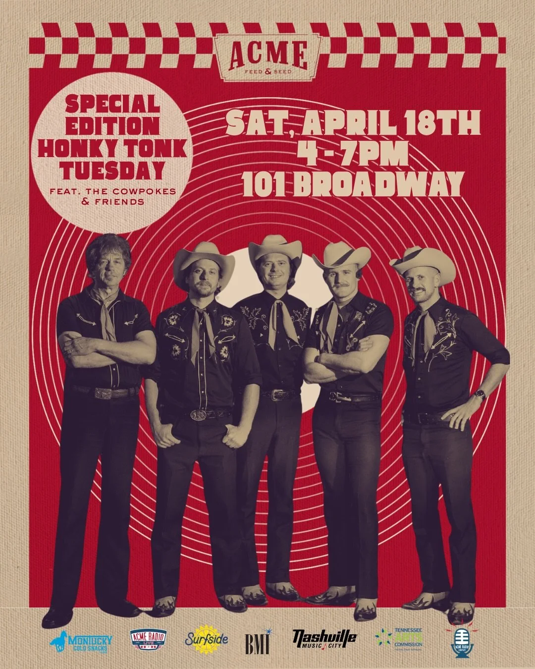 Who says you can&rsquo;t Honky Tonk on a Saturday?!

Join us this Saturday, April 18th from 4-7pm at Acme Feed &amp; Seed for a special edition of Honky Tonk Tuesday with our friends @emilykiddmusic @sweet.megg &amp; @austin.j.root 🎶

Make sure to b