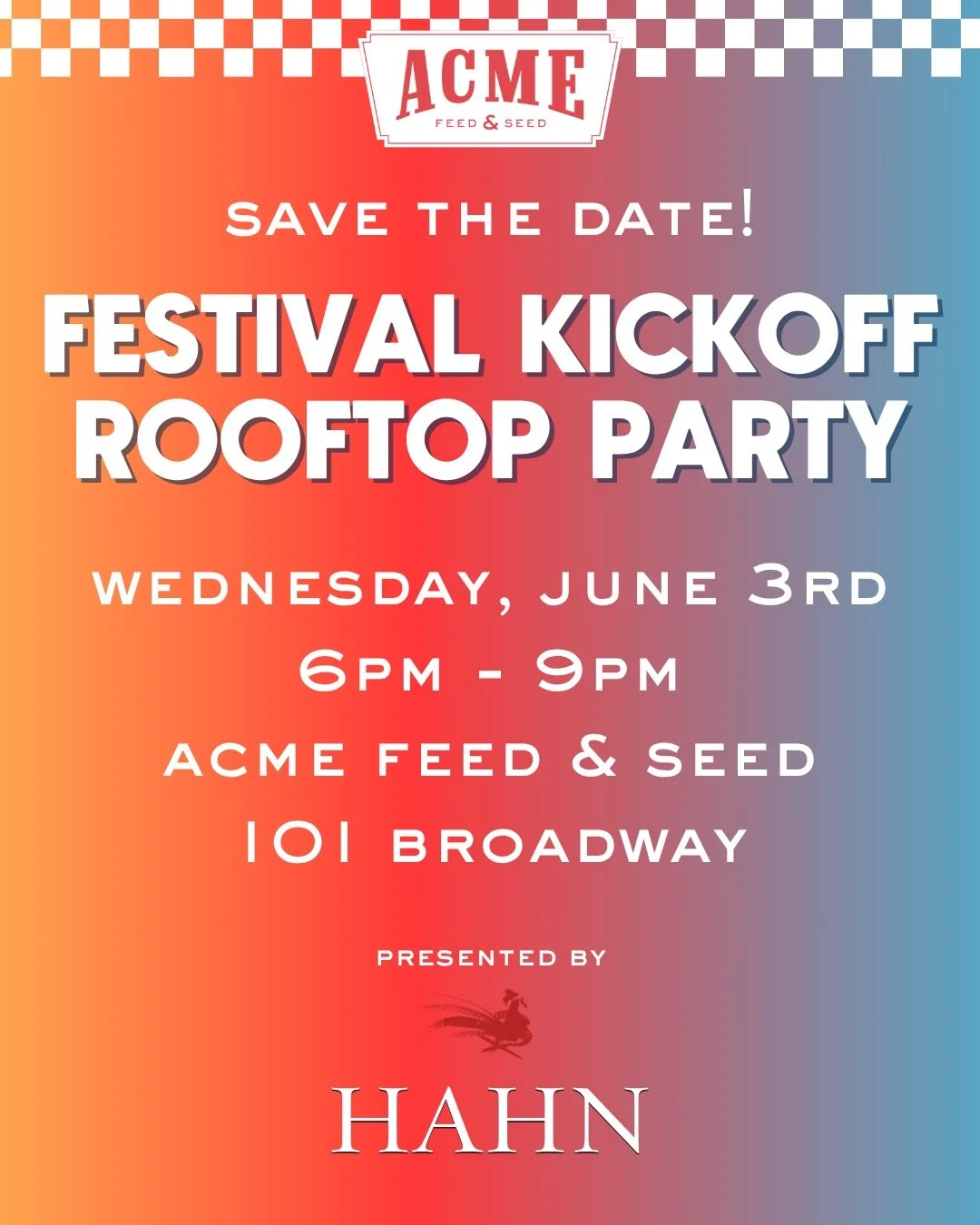 Here we go! Grab your do-si-do partner and head to our iconic rooftop for a festival kickoff party on Wednesday, June 3rd‼️ Presented by @hahnwines 

Take in the incredible views of the Cumberland River with a sunset set from DJ @bootscootusa 🤠

We&