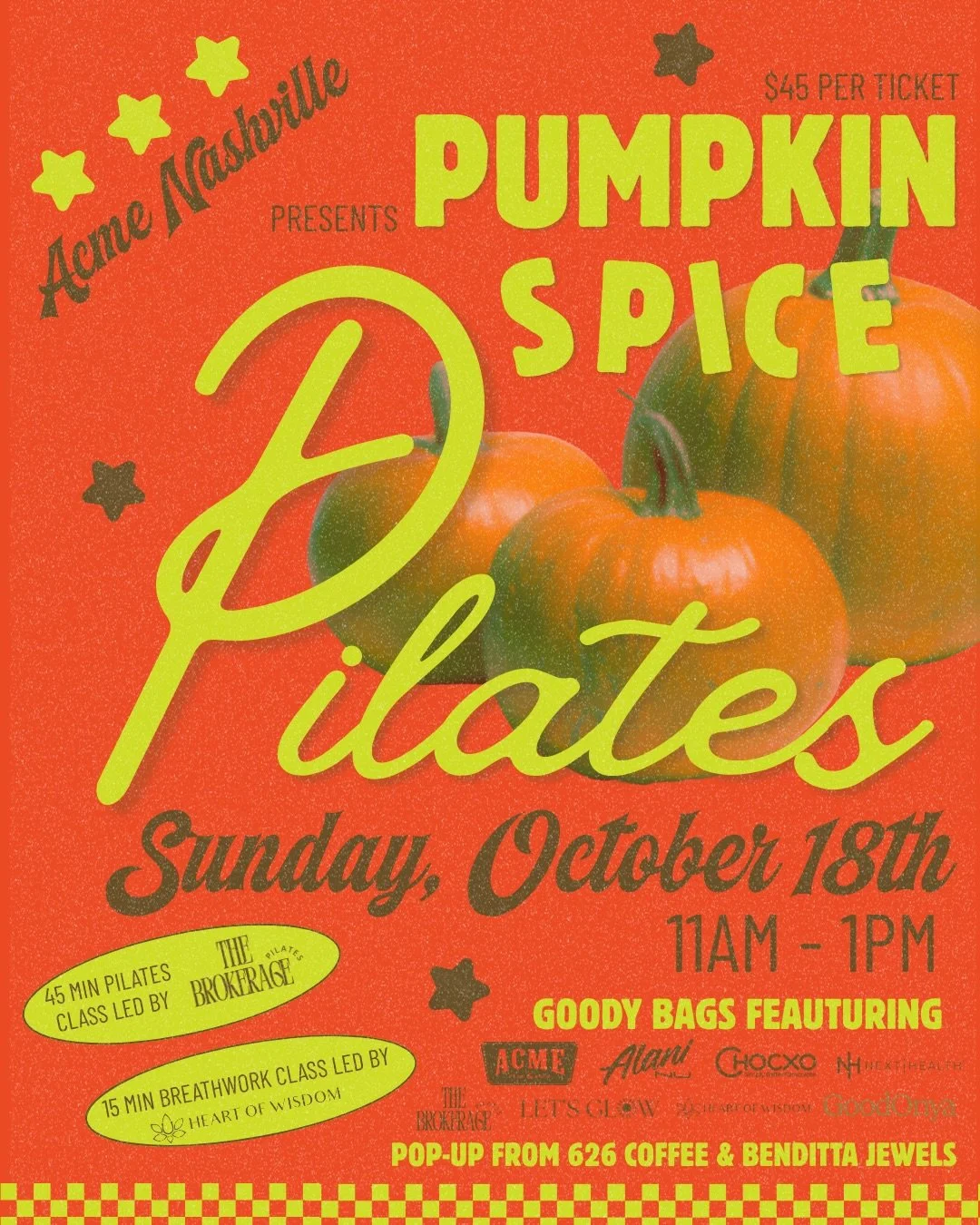 Don&rsquo;t fall into bad habits this Autumn! Join us on Sunday, October 18th from 11am-1pm in our 3rd floor event space for a wellness event to kick off your fall 🎃

This event will start with a 45-minute mat pilates class led by Brokerage Pilates 
