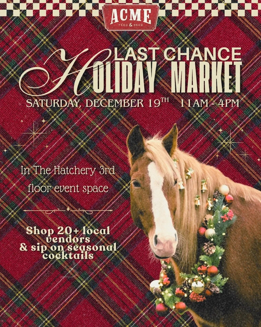 Hold your horses‼️ Acme&rsquo;s Holiday Market is back on Saturday, December 19th! 

Join us from 11am-4pm to shop 20+ local vendors and sip on seasonal cocktails in our 3rd floor event space 🎁 RSVP for free at the link in our bio. 

Are you interes