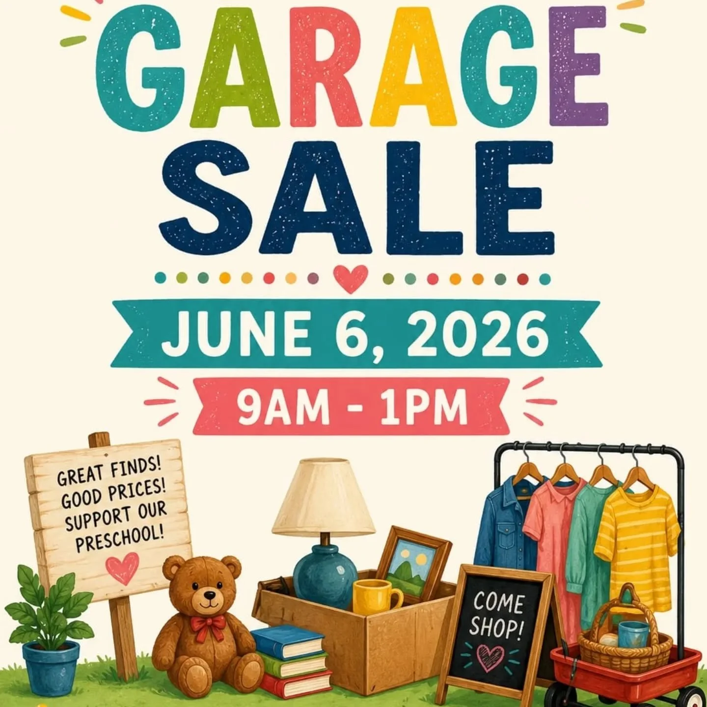 Join us tomorrow, June 6th from 9am to 1pm for our community Garage Sale. Lots of great items up for grabs and all proceeds go towards our roof fundraiser.